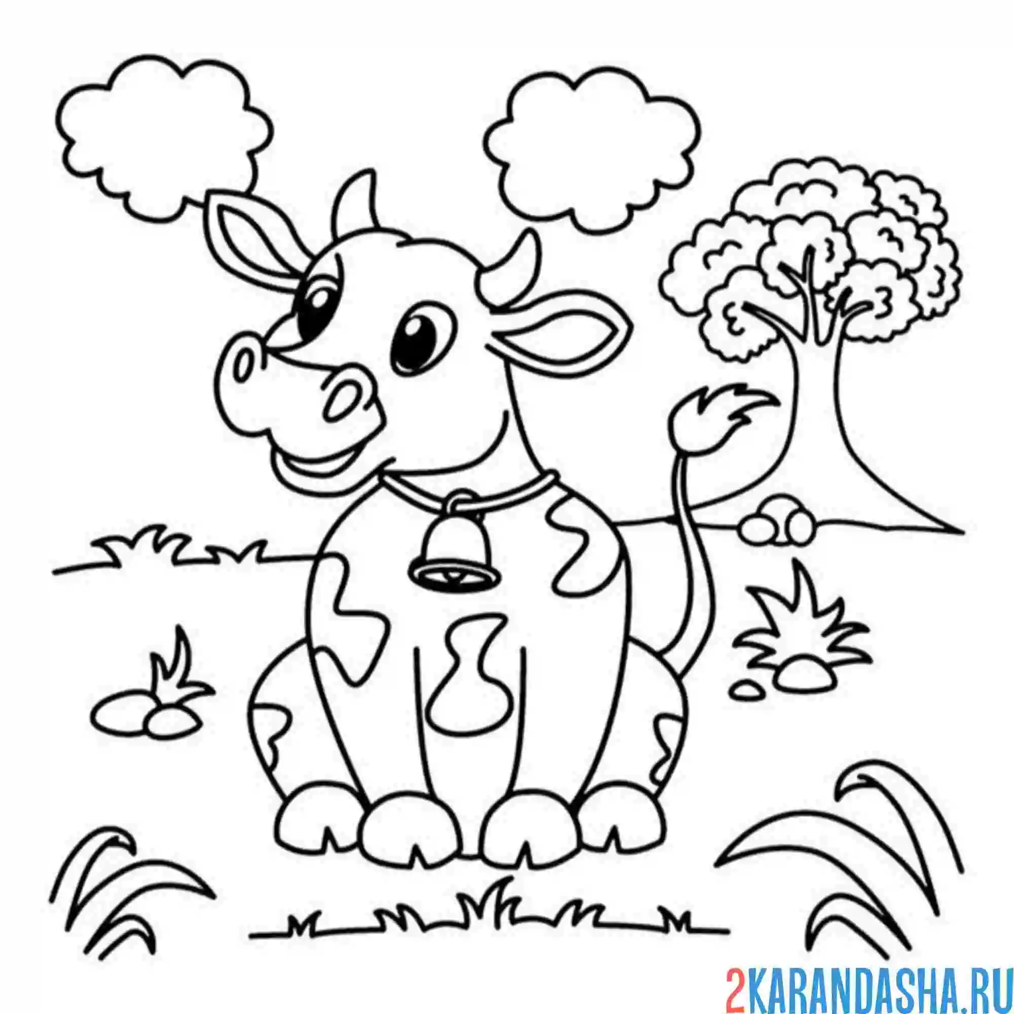 Раскраска корова на лугу