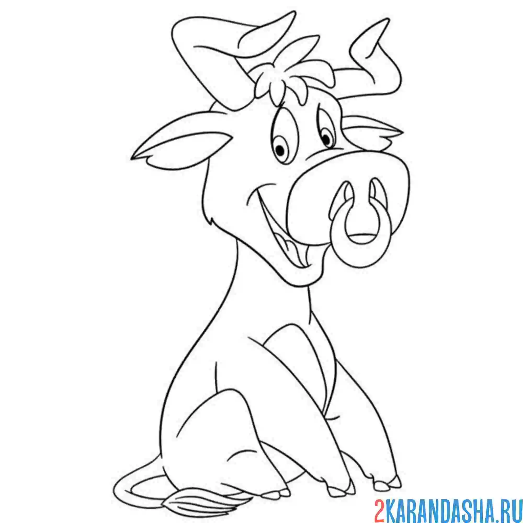 Раскраска бык улыбается