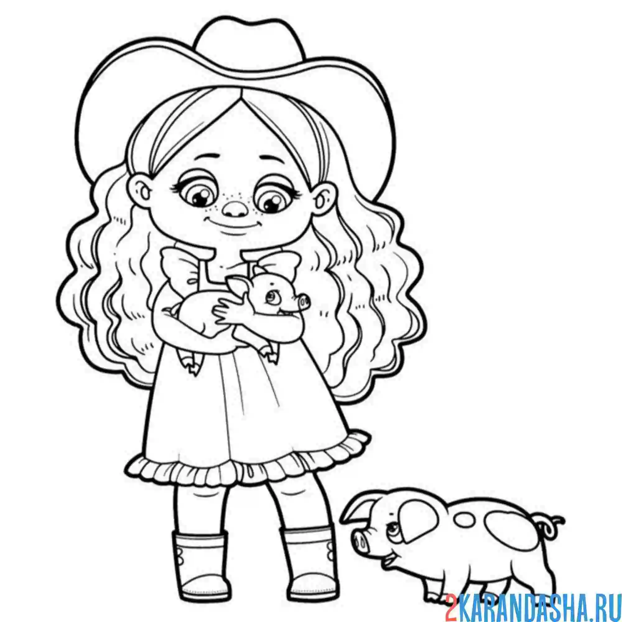 Раскраска девочка и поросята