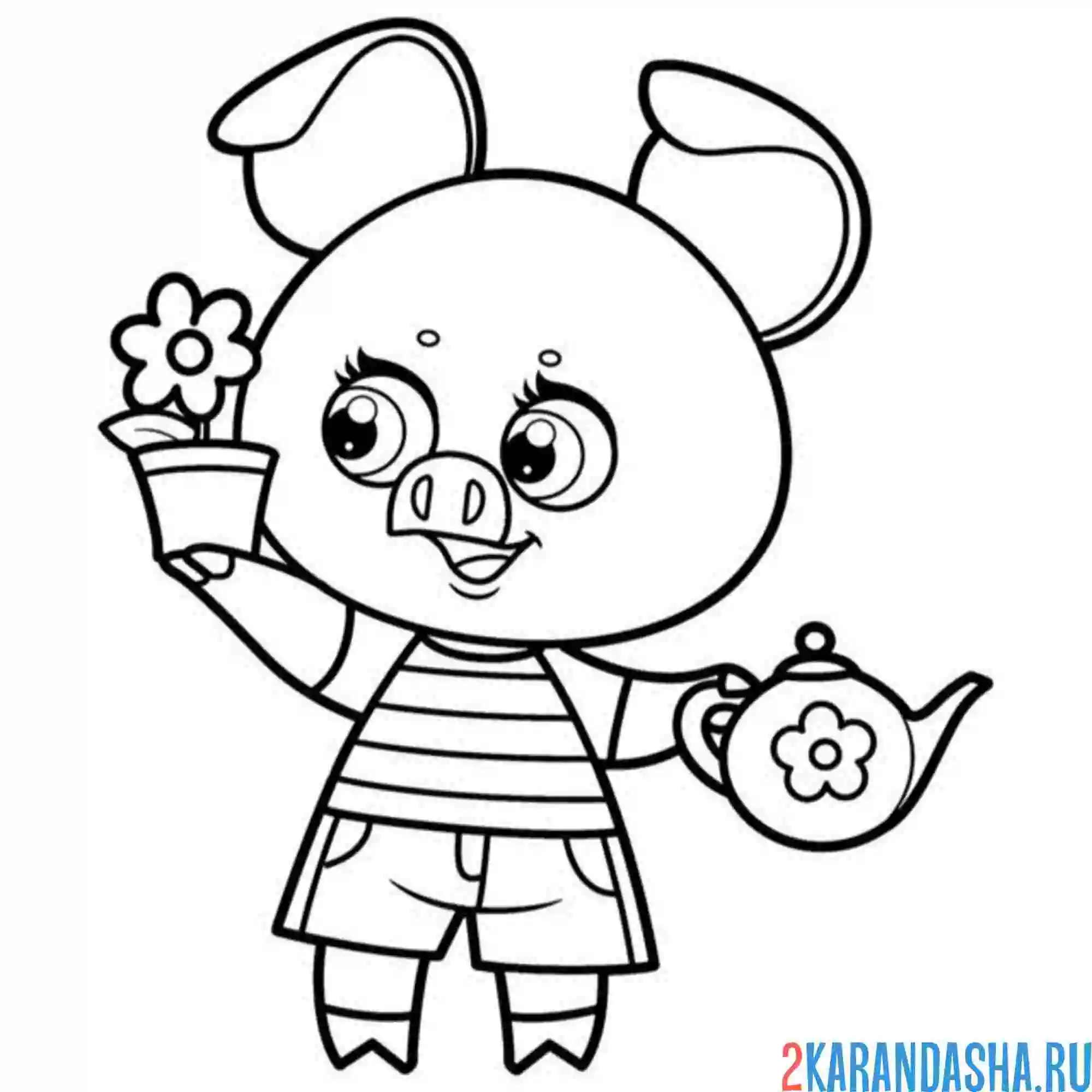 Раскраска поросенок и чай