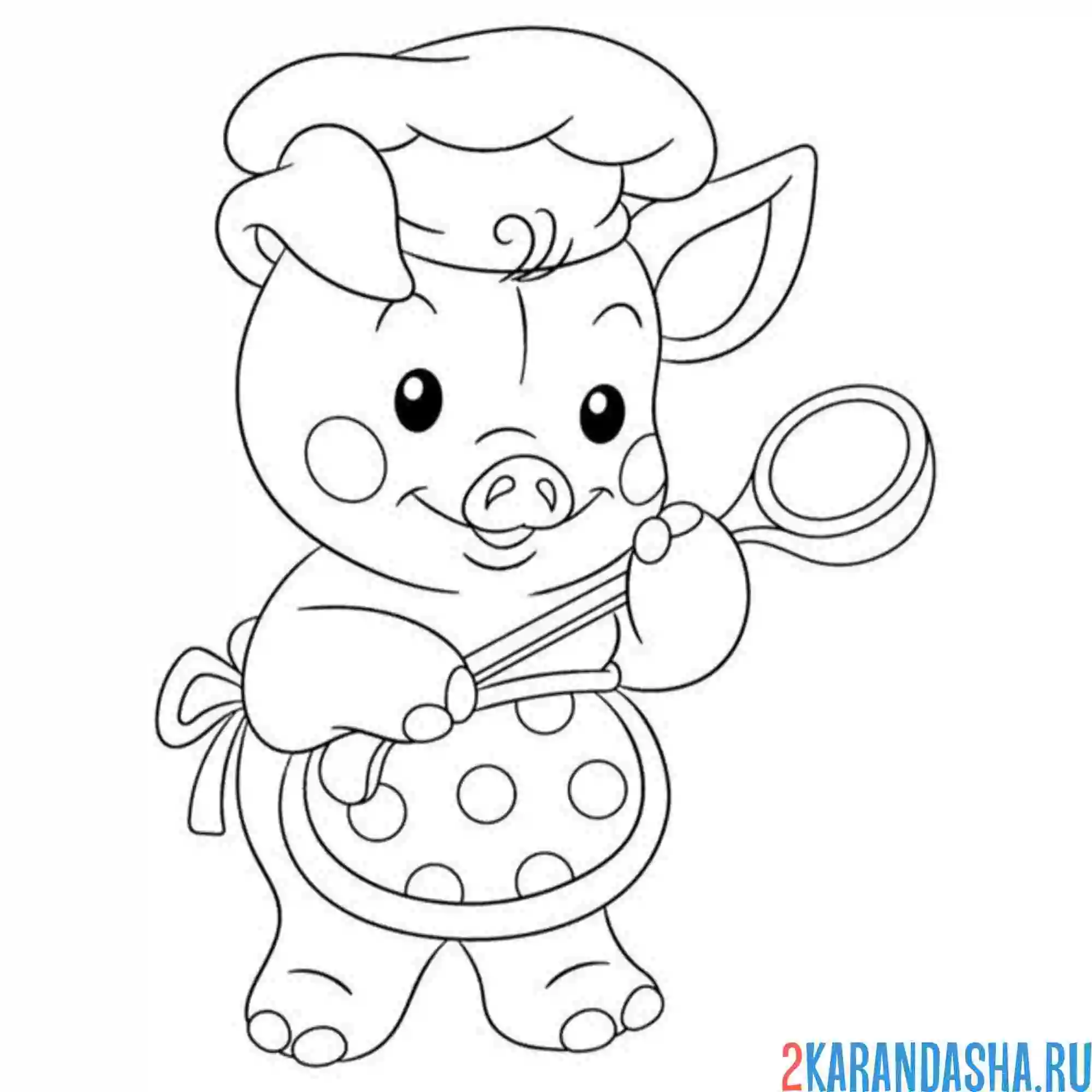Раскраска поварешка свинка