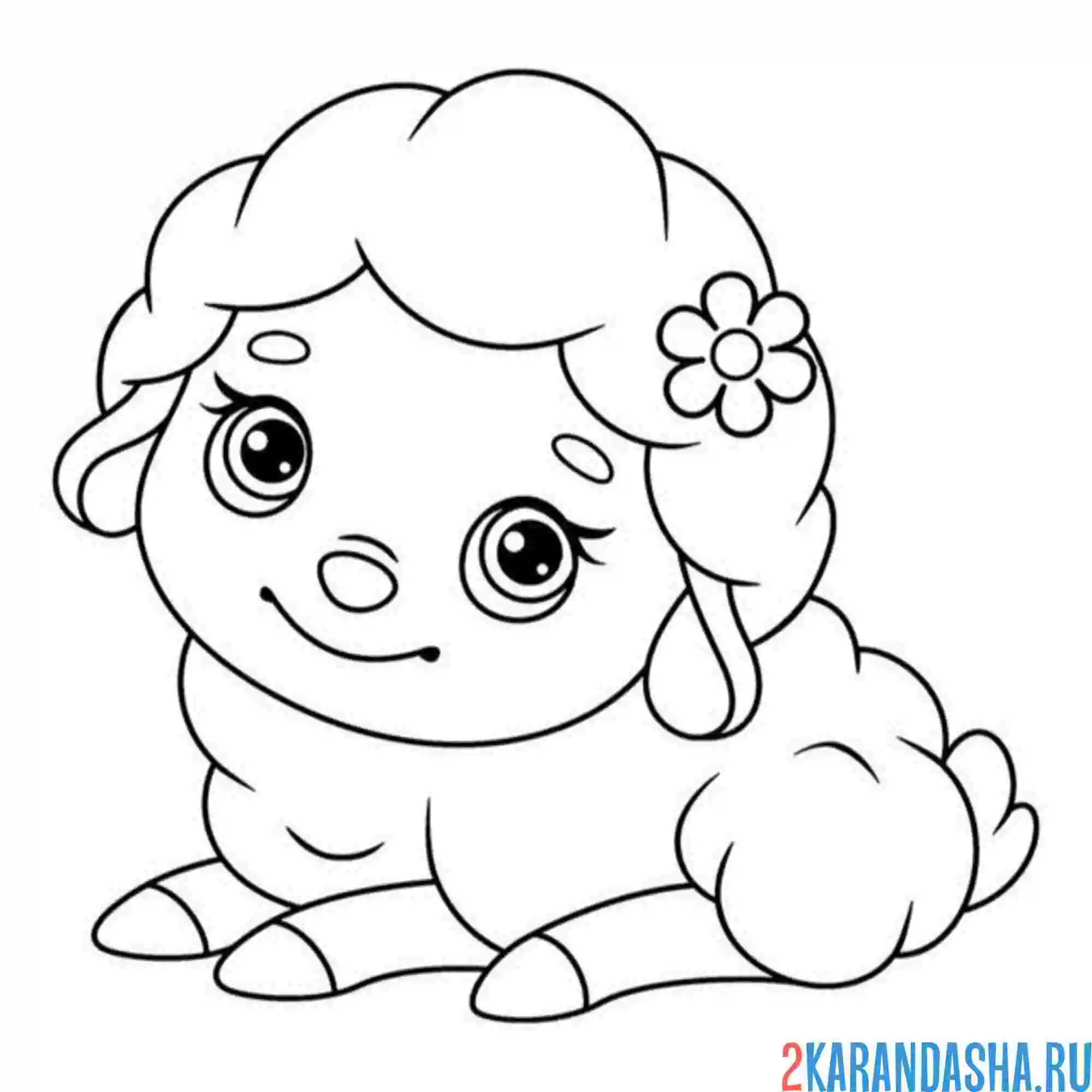 Раскраска овечка с бантиком