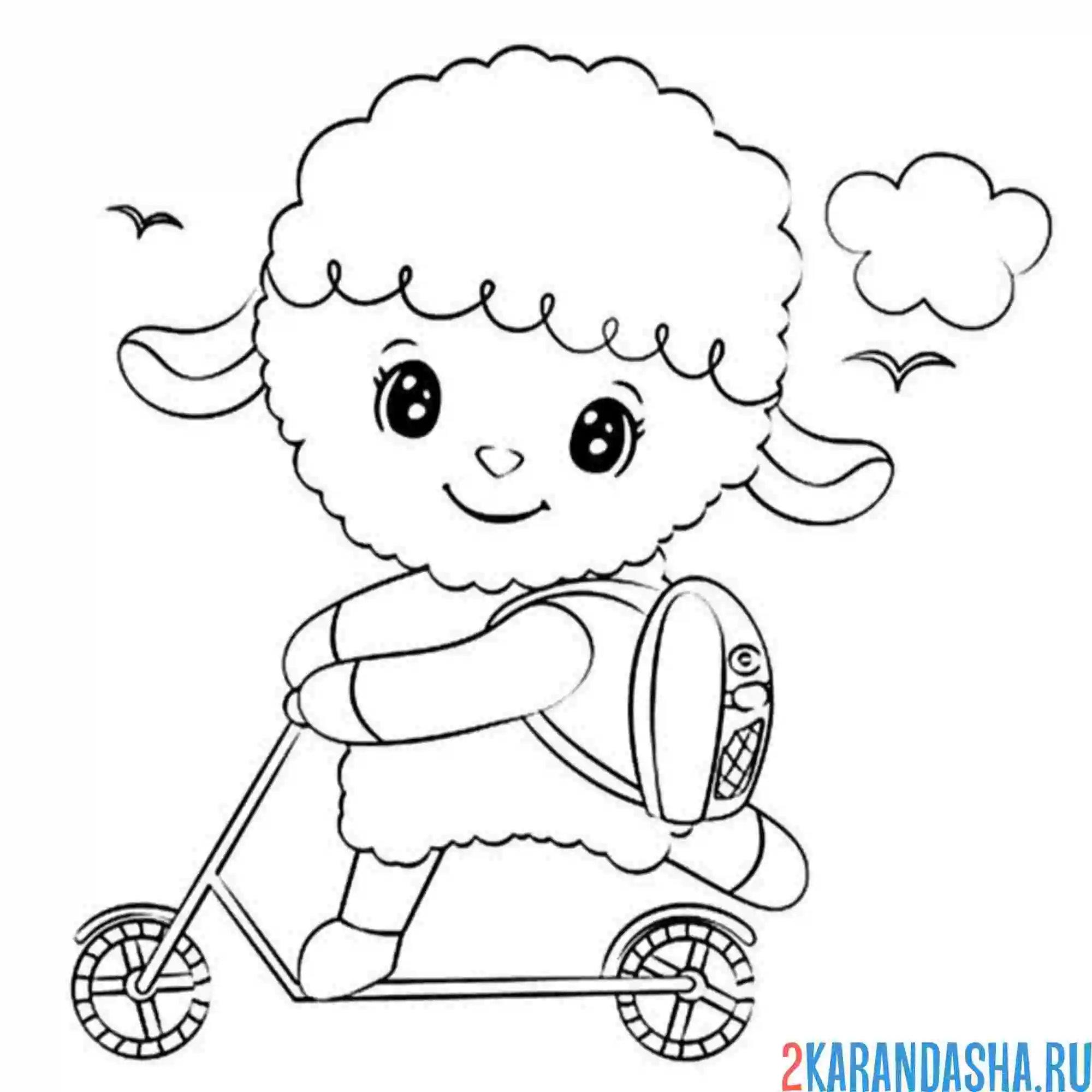 Раскраска барашек на самокате