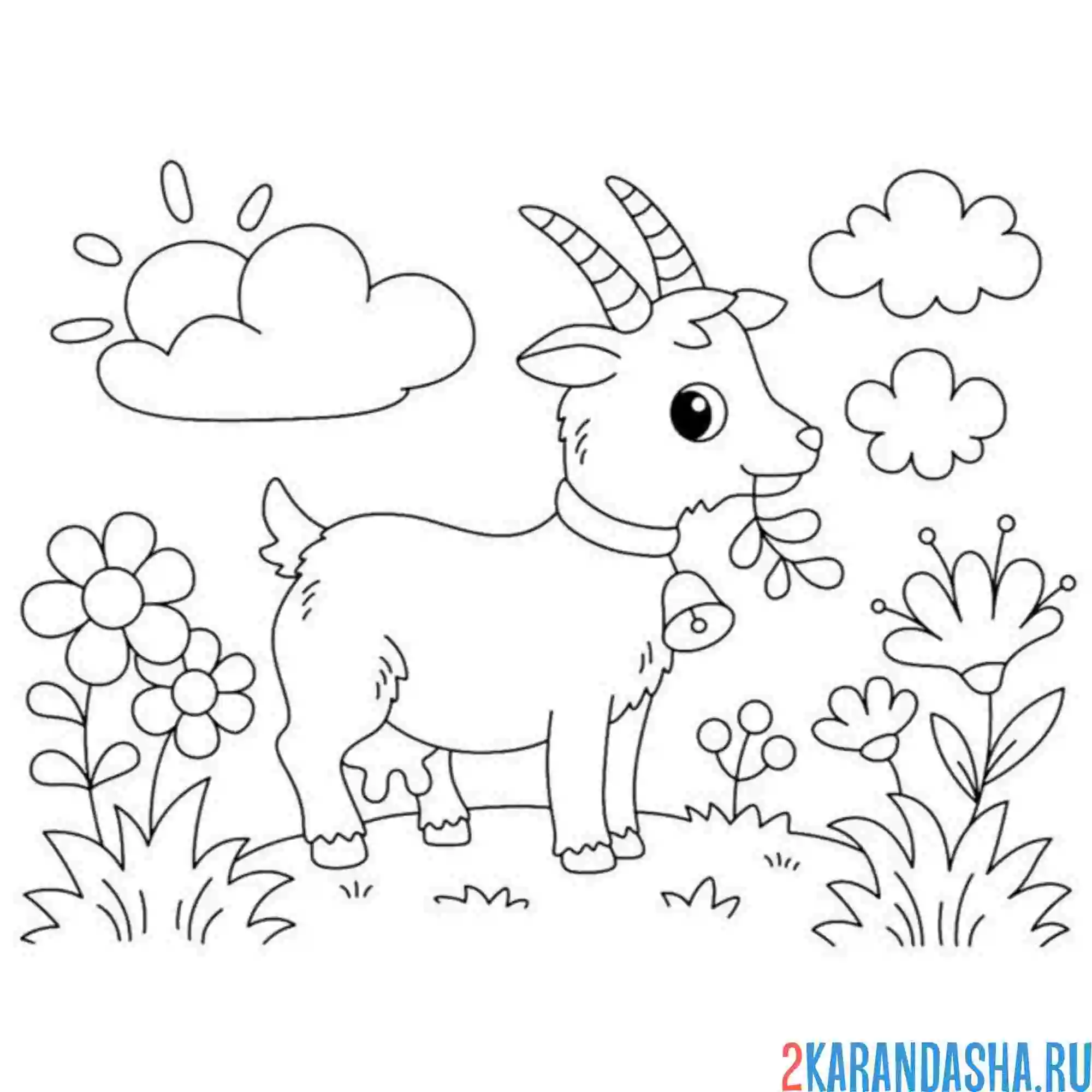 Раскраска коза ест травку