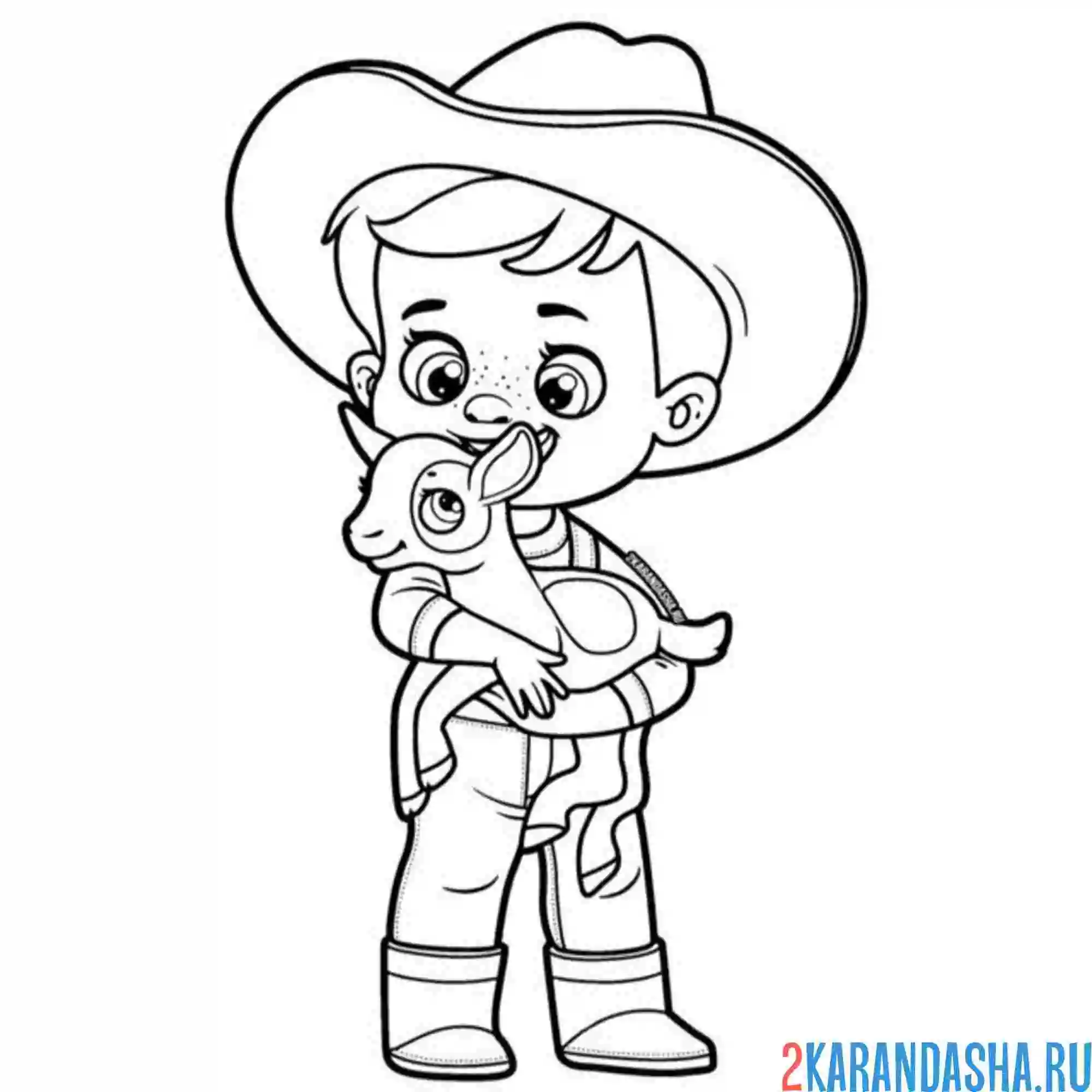 Раскраска фермер и козленок