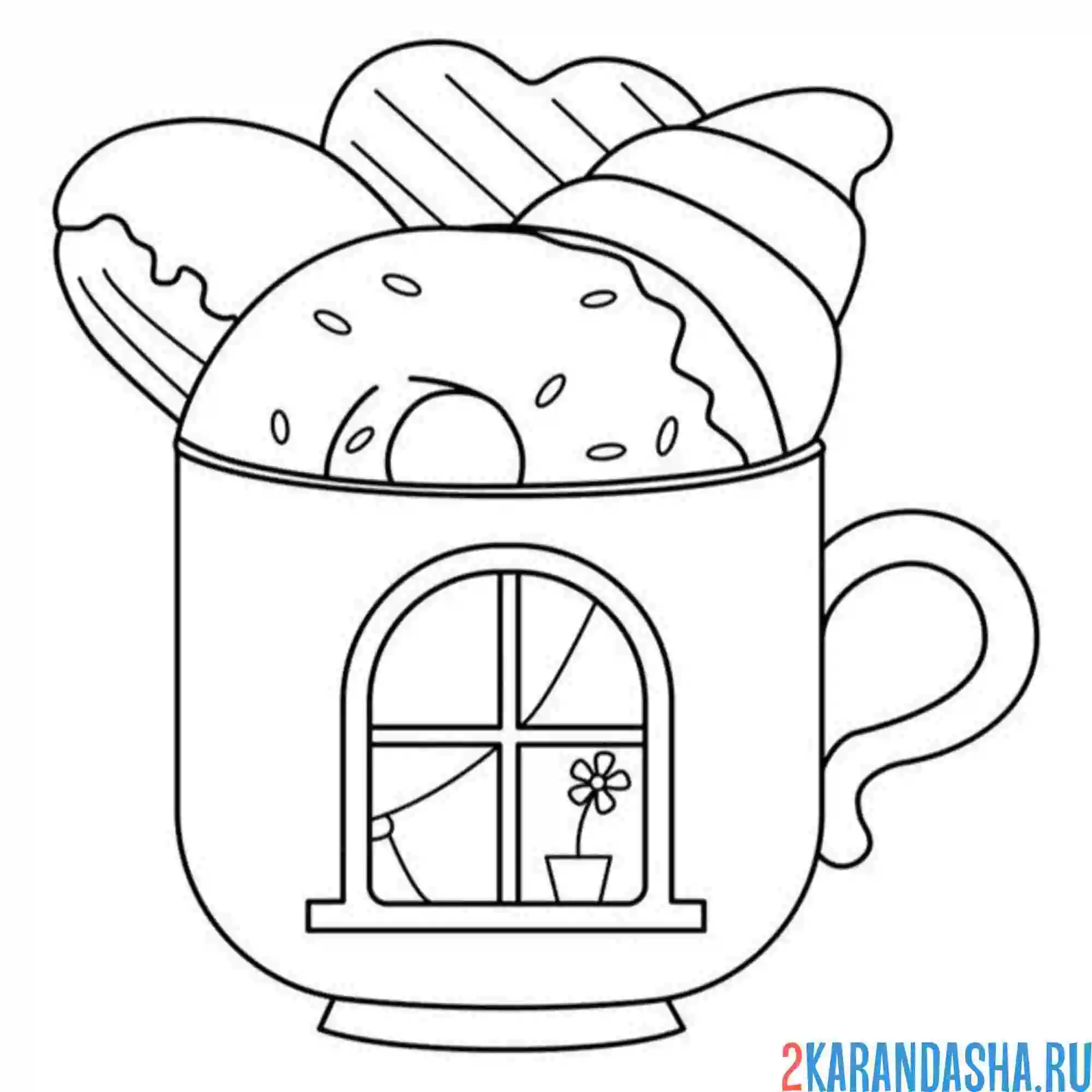 Раскраска чашка с пончиками