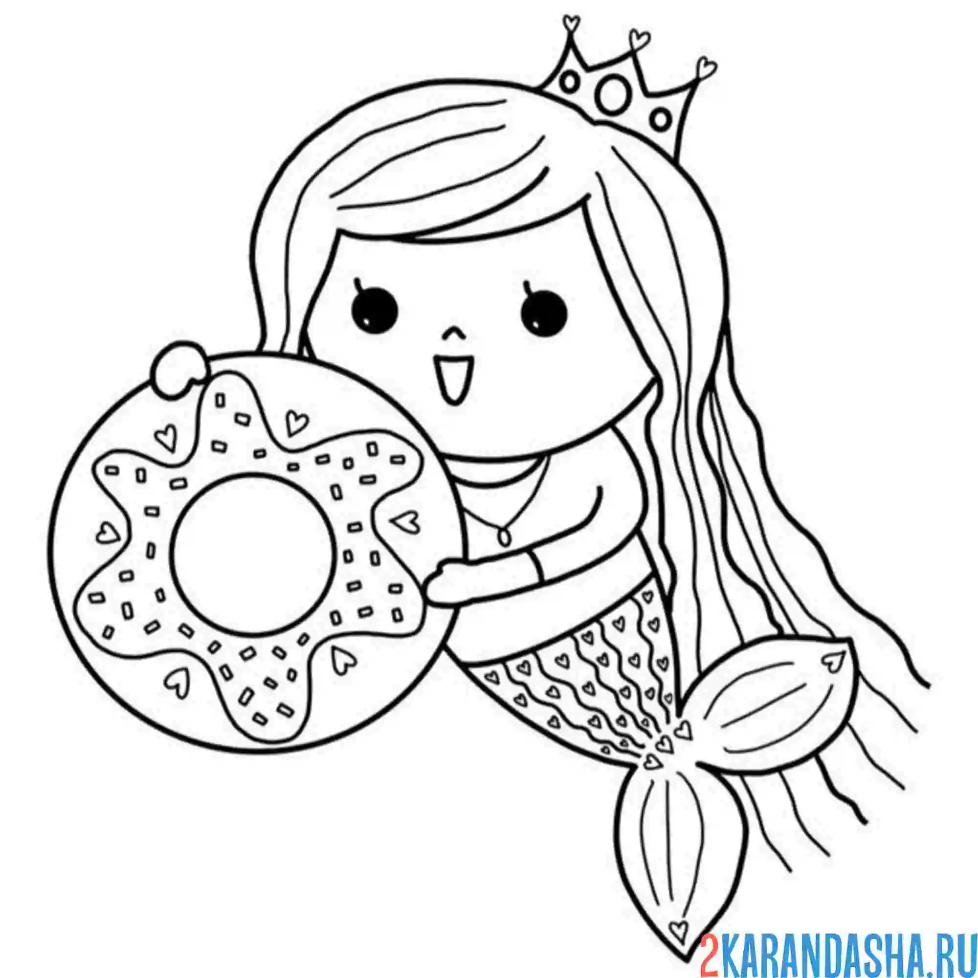 Раскраска русалка с пончиком