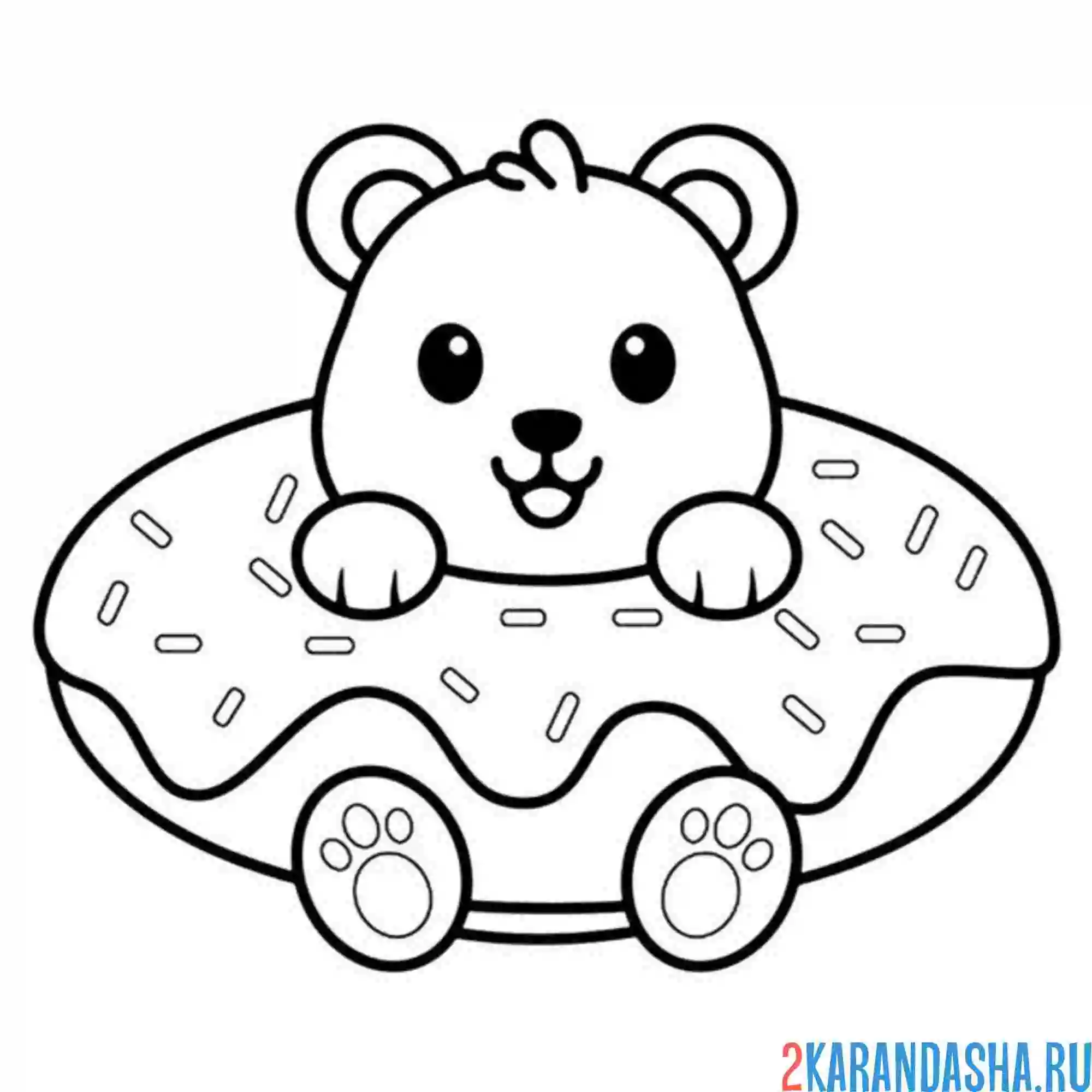 Раскраска мишка в пончике