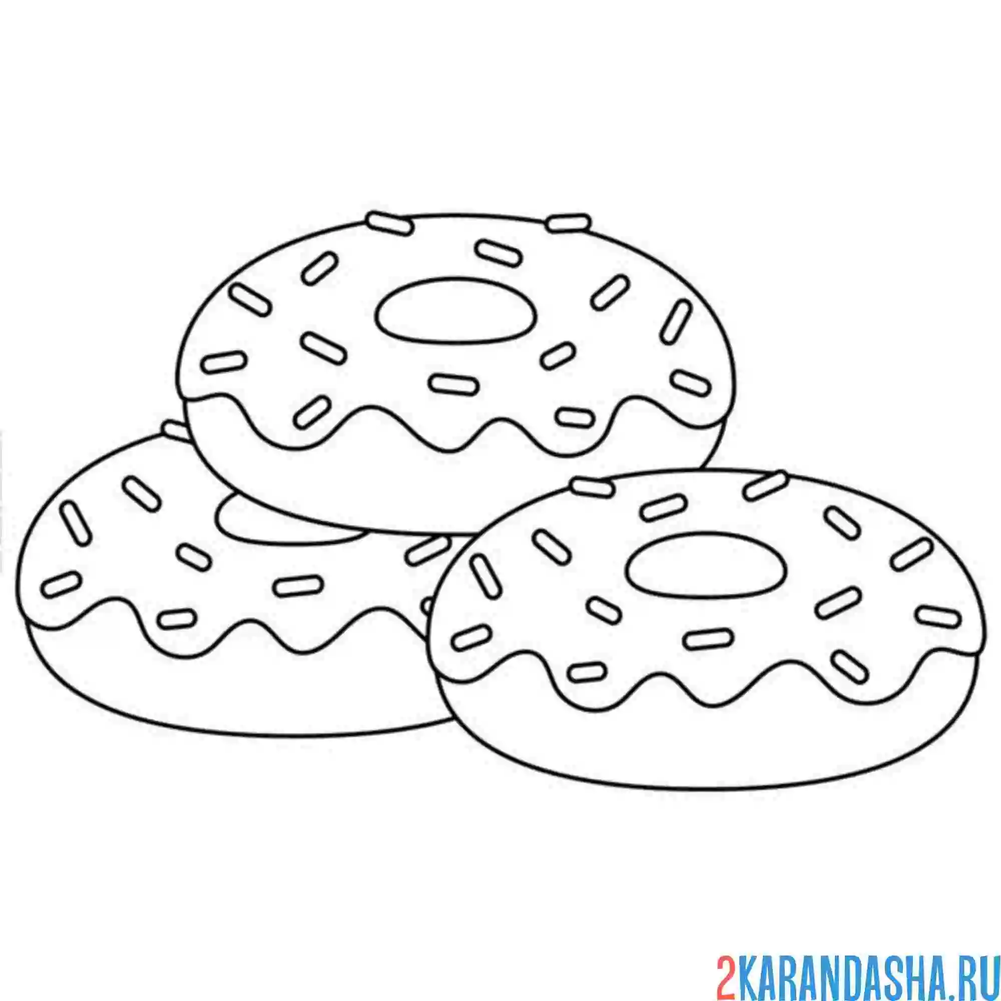 Раскраска три вкусных пончика