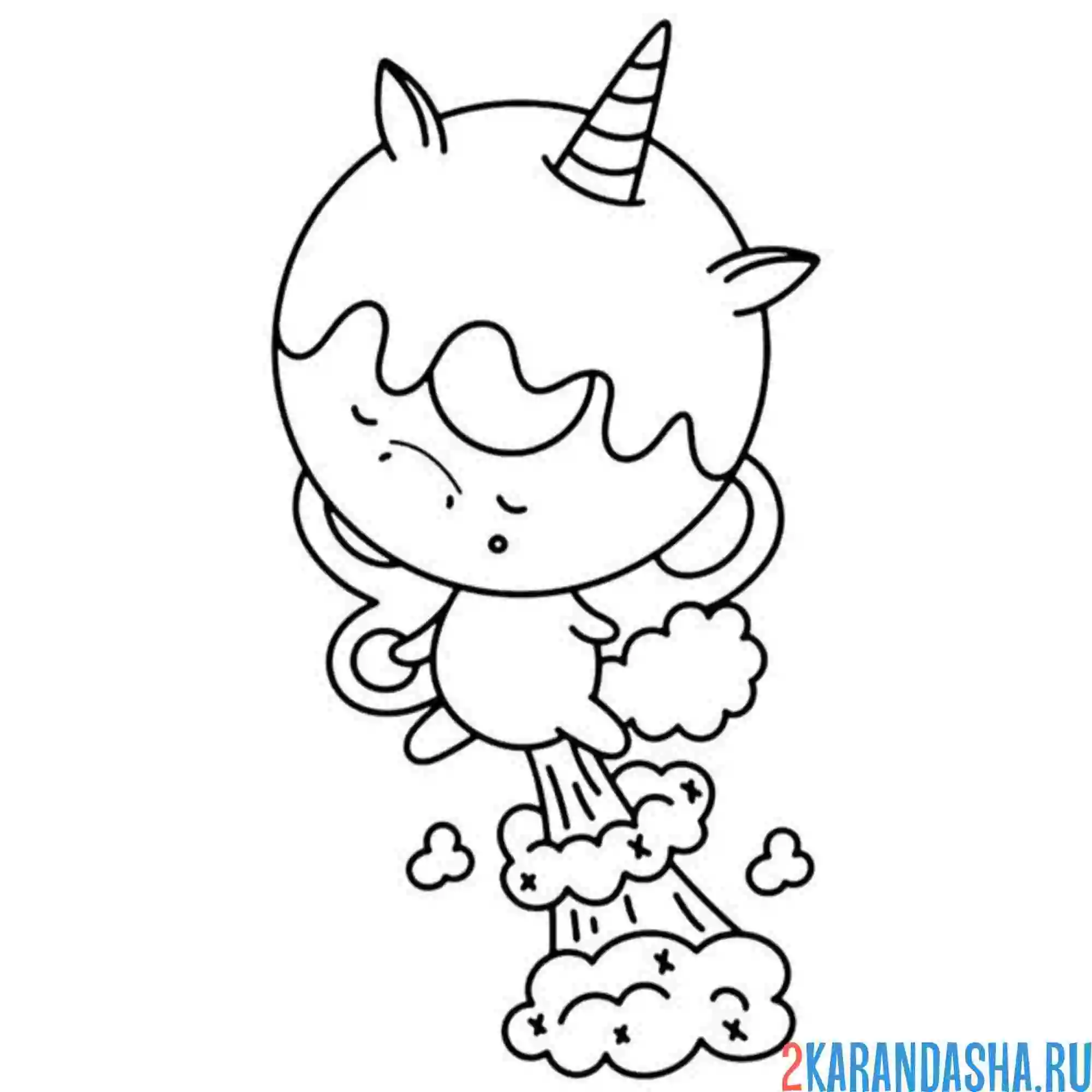 Раскраска пончик кот-единорог