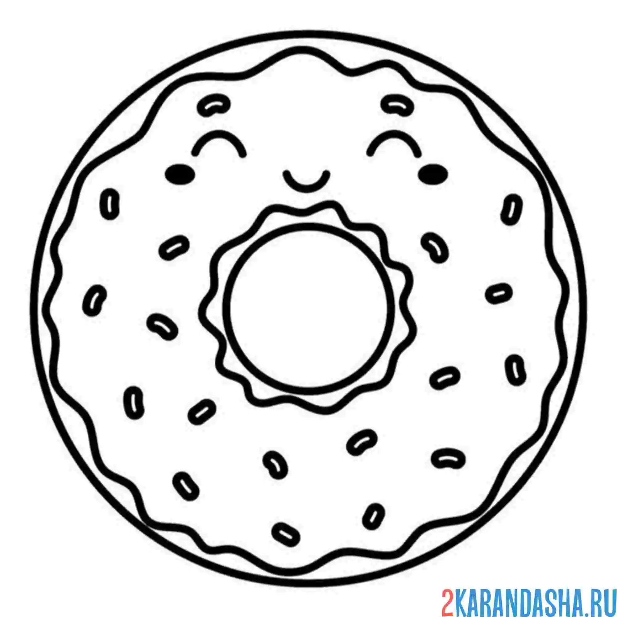 Раскраска пончик кавайи улыбается