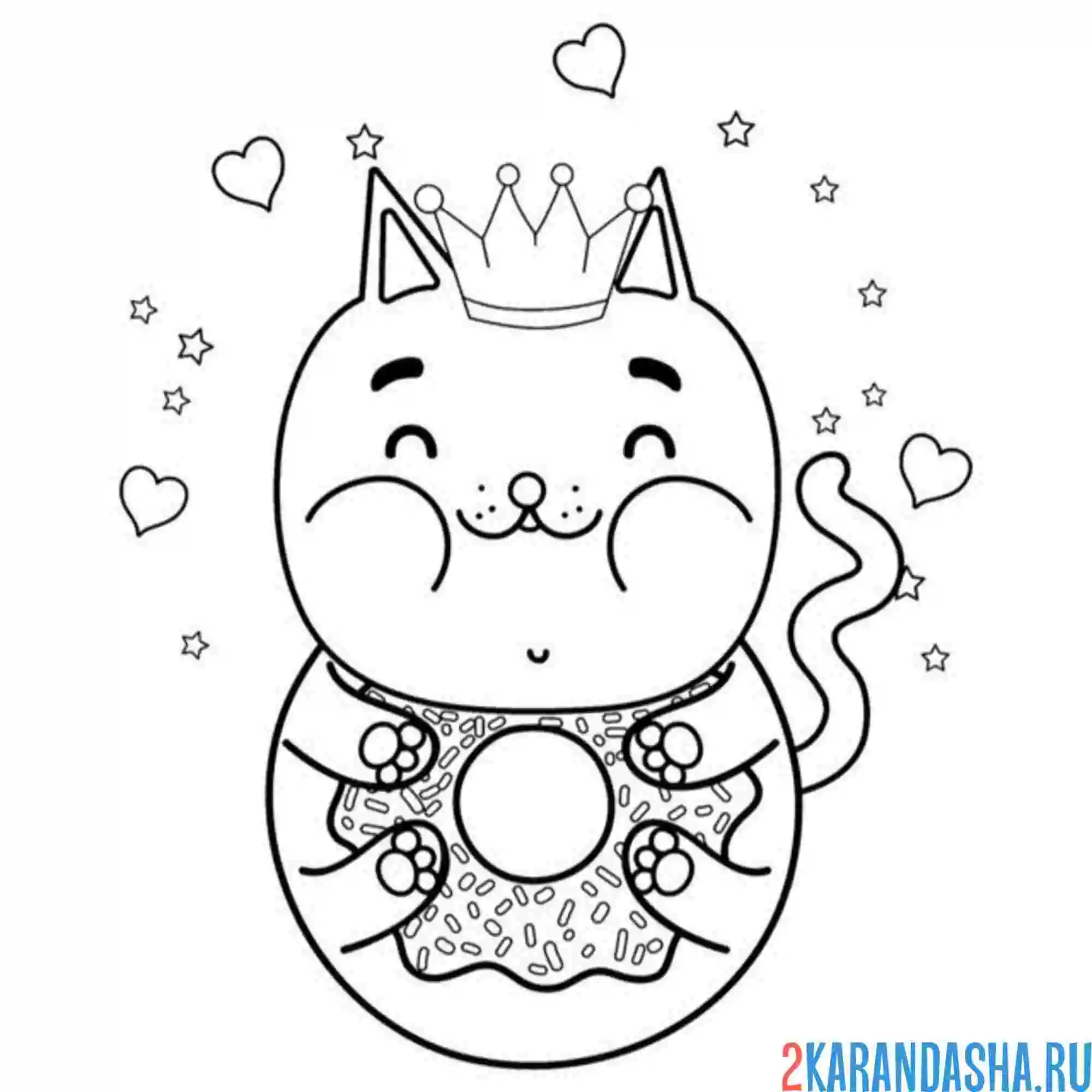 Раскраска король кот-пончик