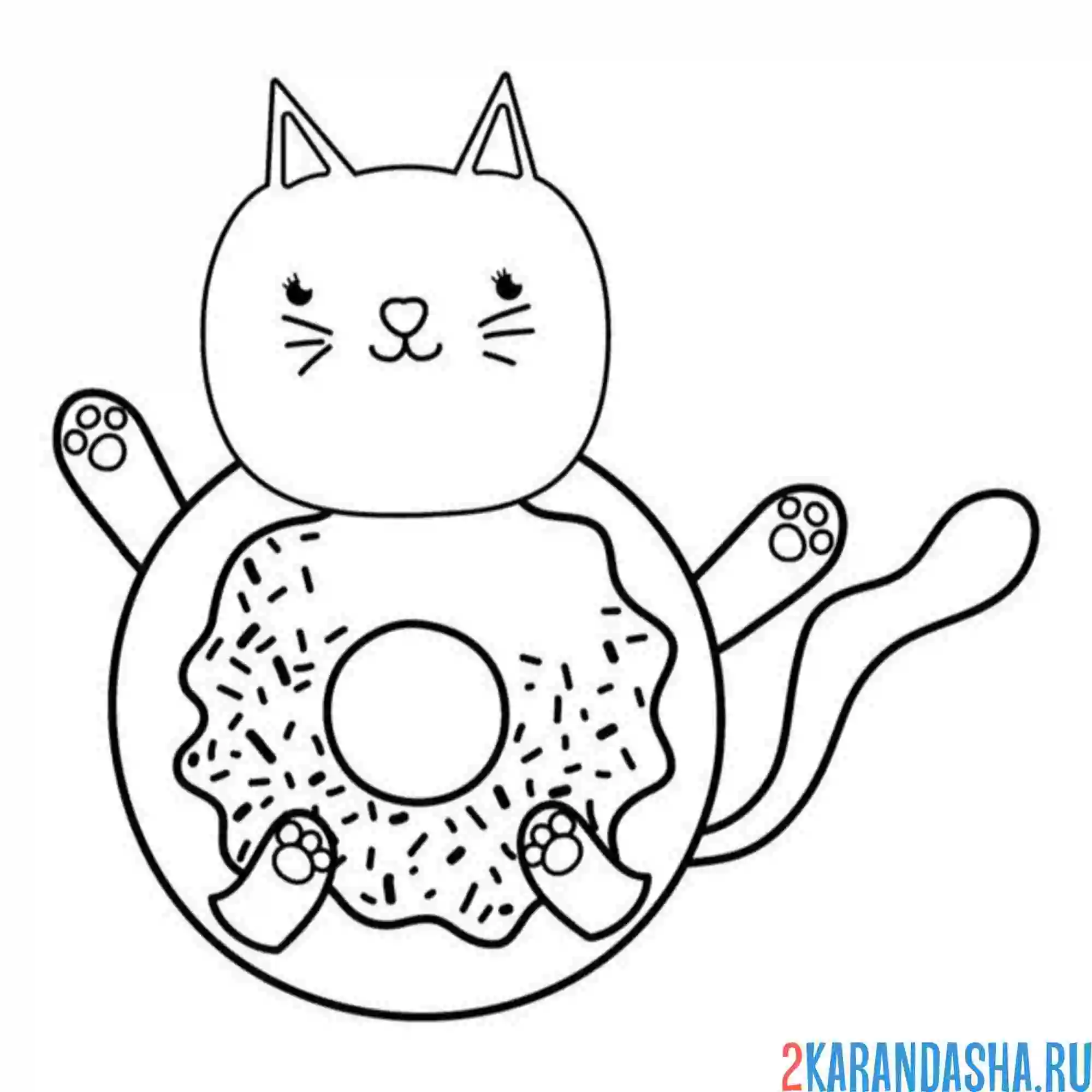 Раскраска кото-пончик с хвостом