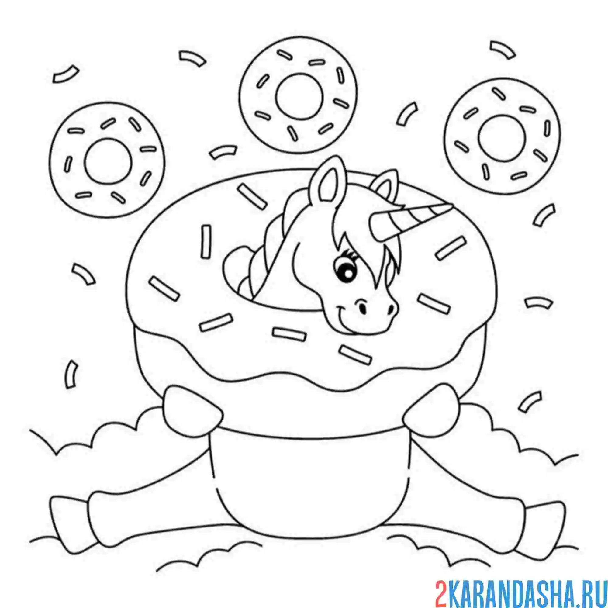 Раскраска единорог в пончике