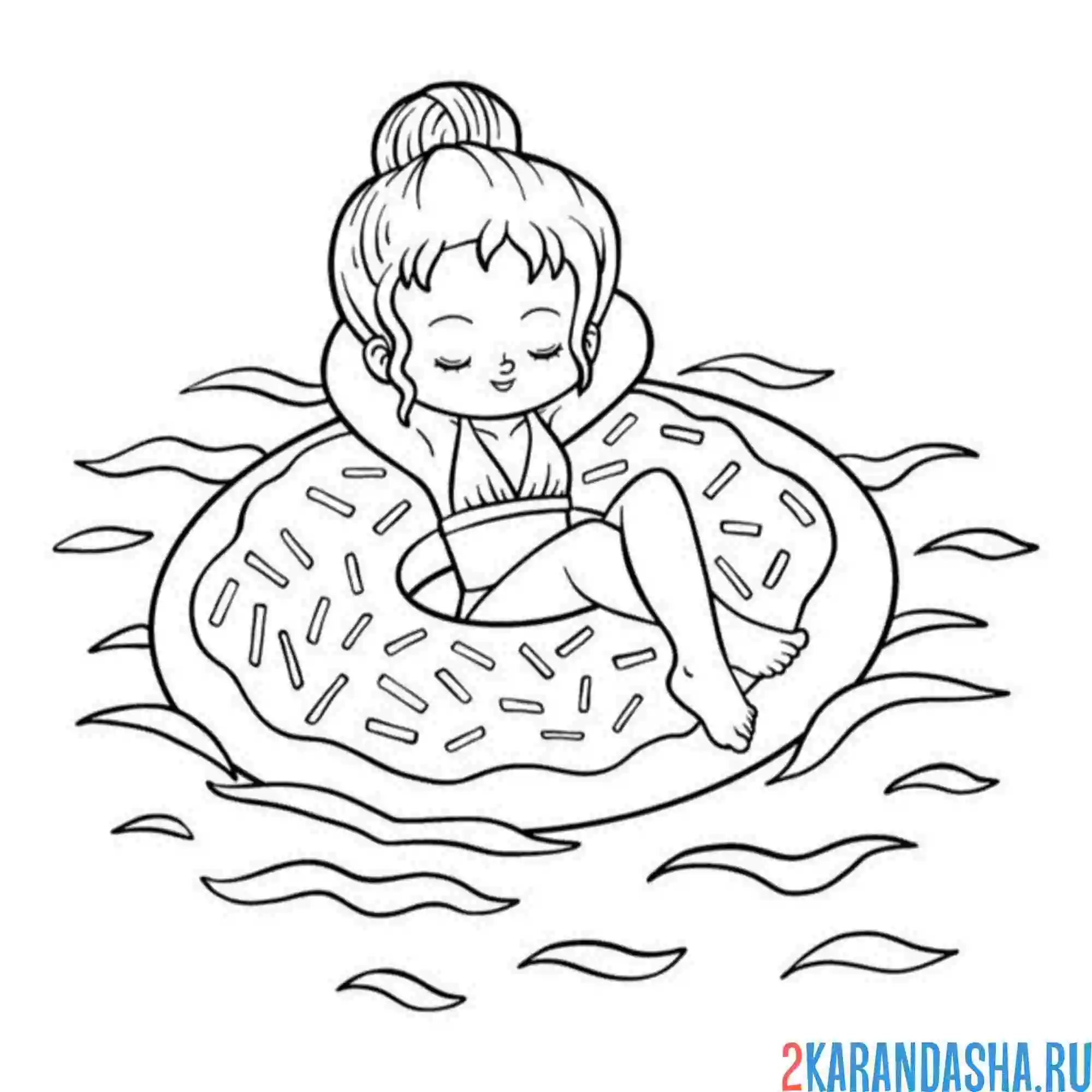 Раскраска девочка на круге-пончик