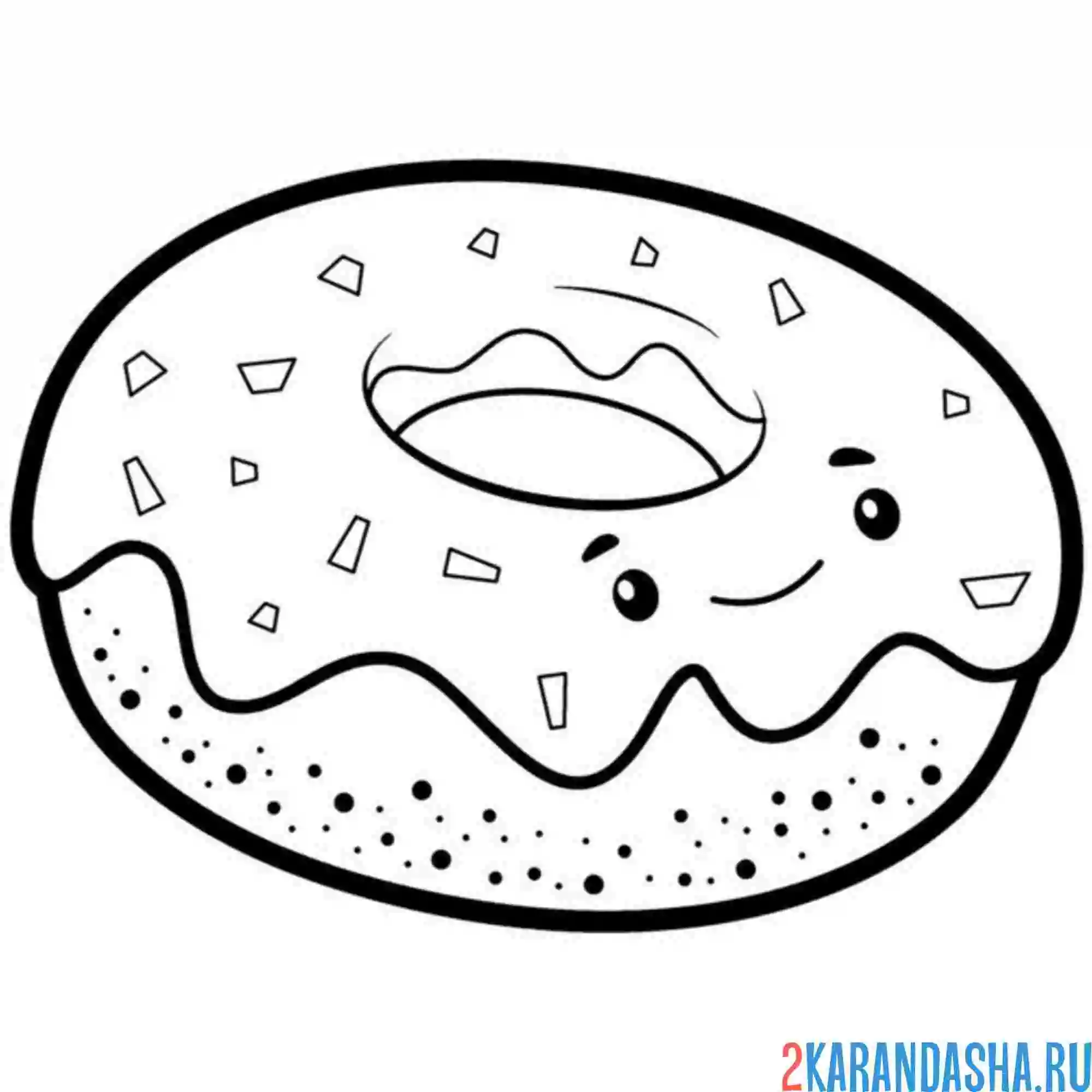 Раскраска пончик с шоколадной помадкой