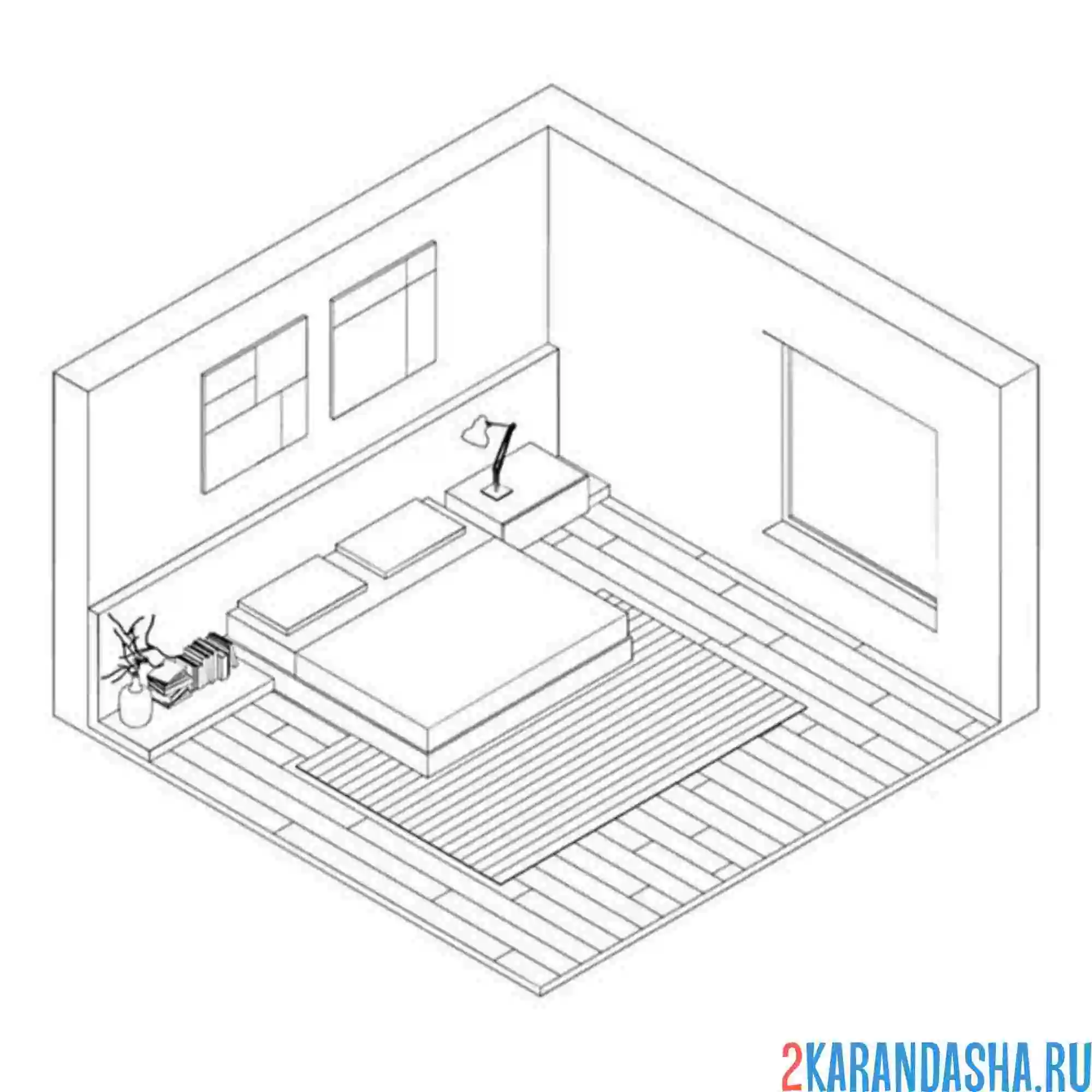 Раскраска спальня 3д