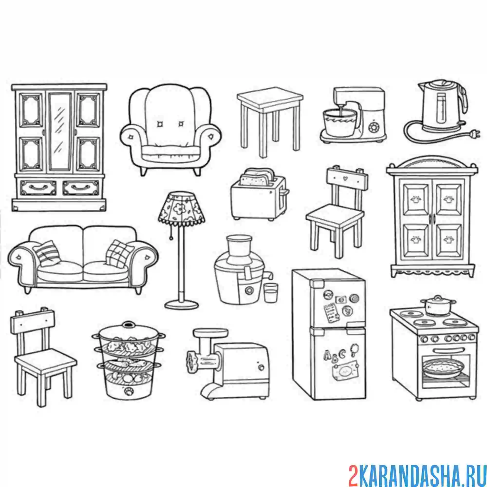 Раскраска техника и мебель