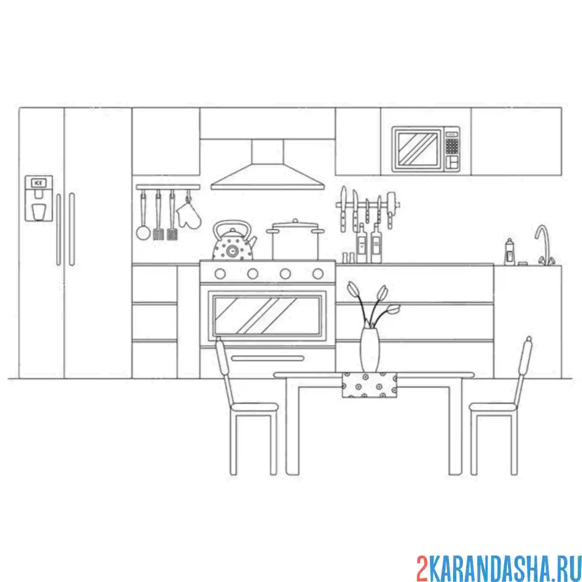 Раскраска настоящая кухня мебель