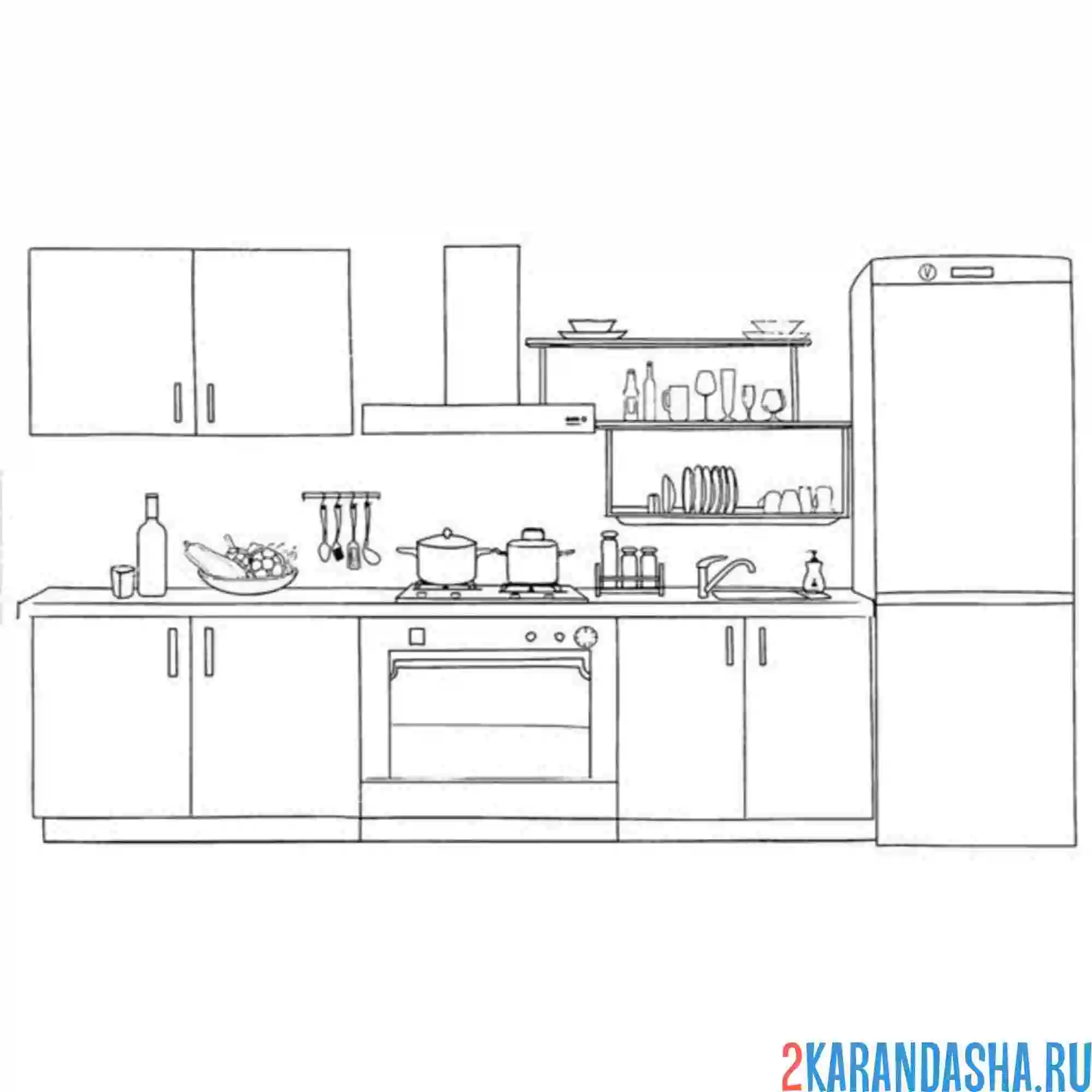 Раскраска кухонный гарнитур мебель