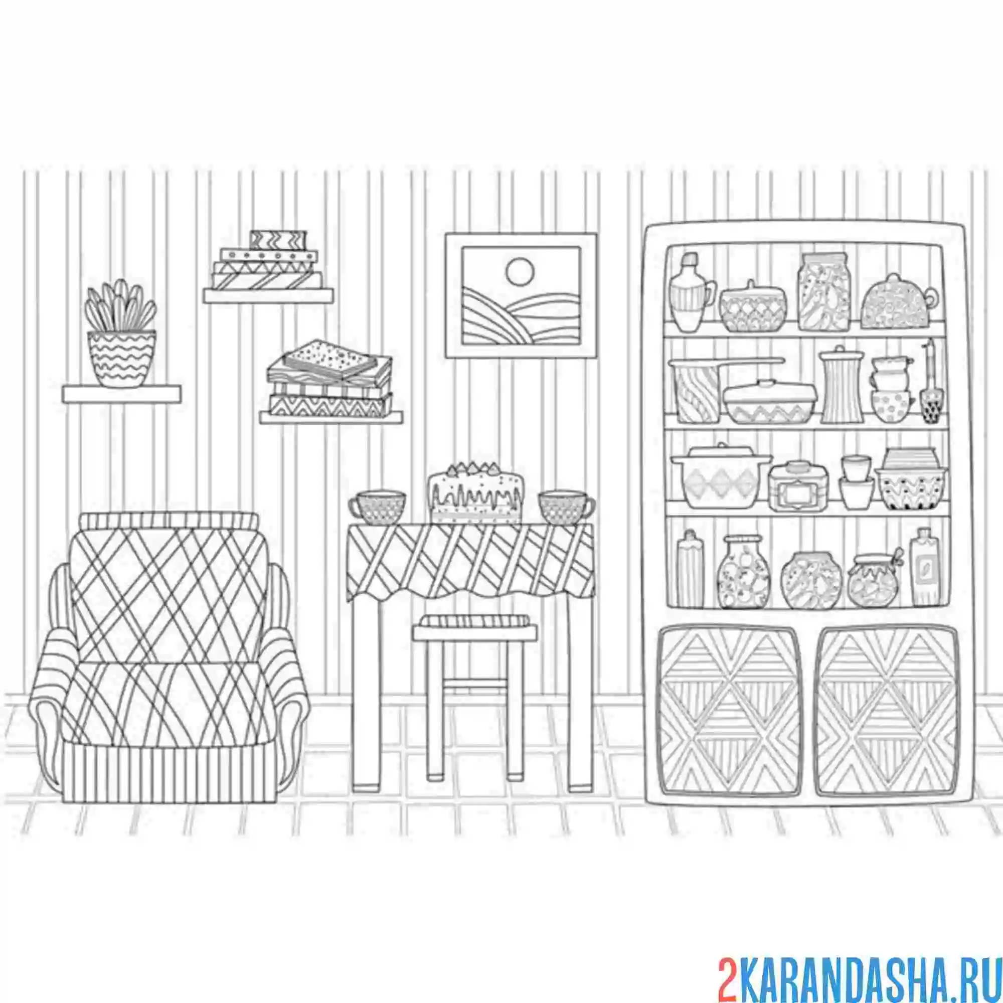 Раскраска мебель из гостиной