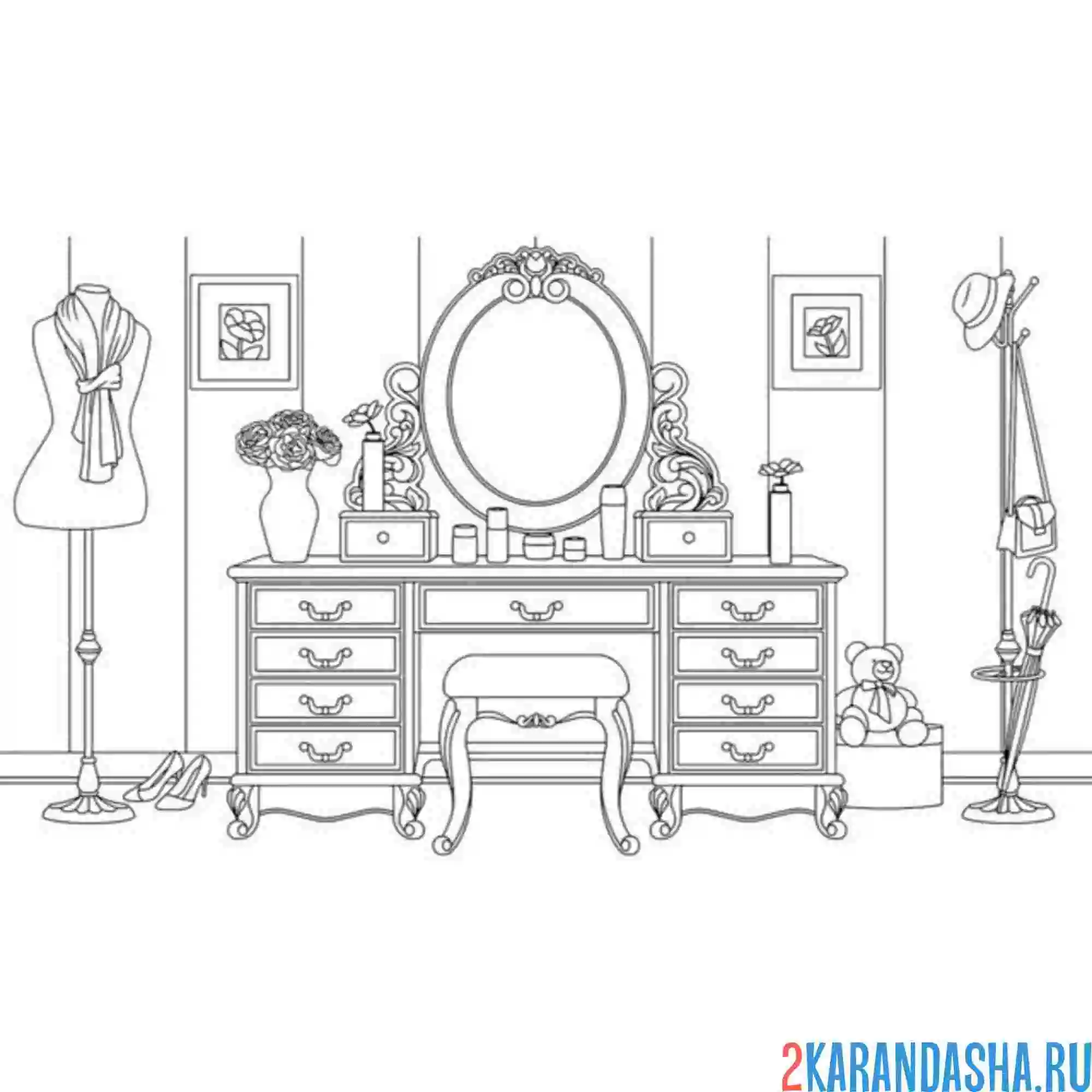 Раскраска столик для макияжа мебель