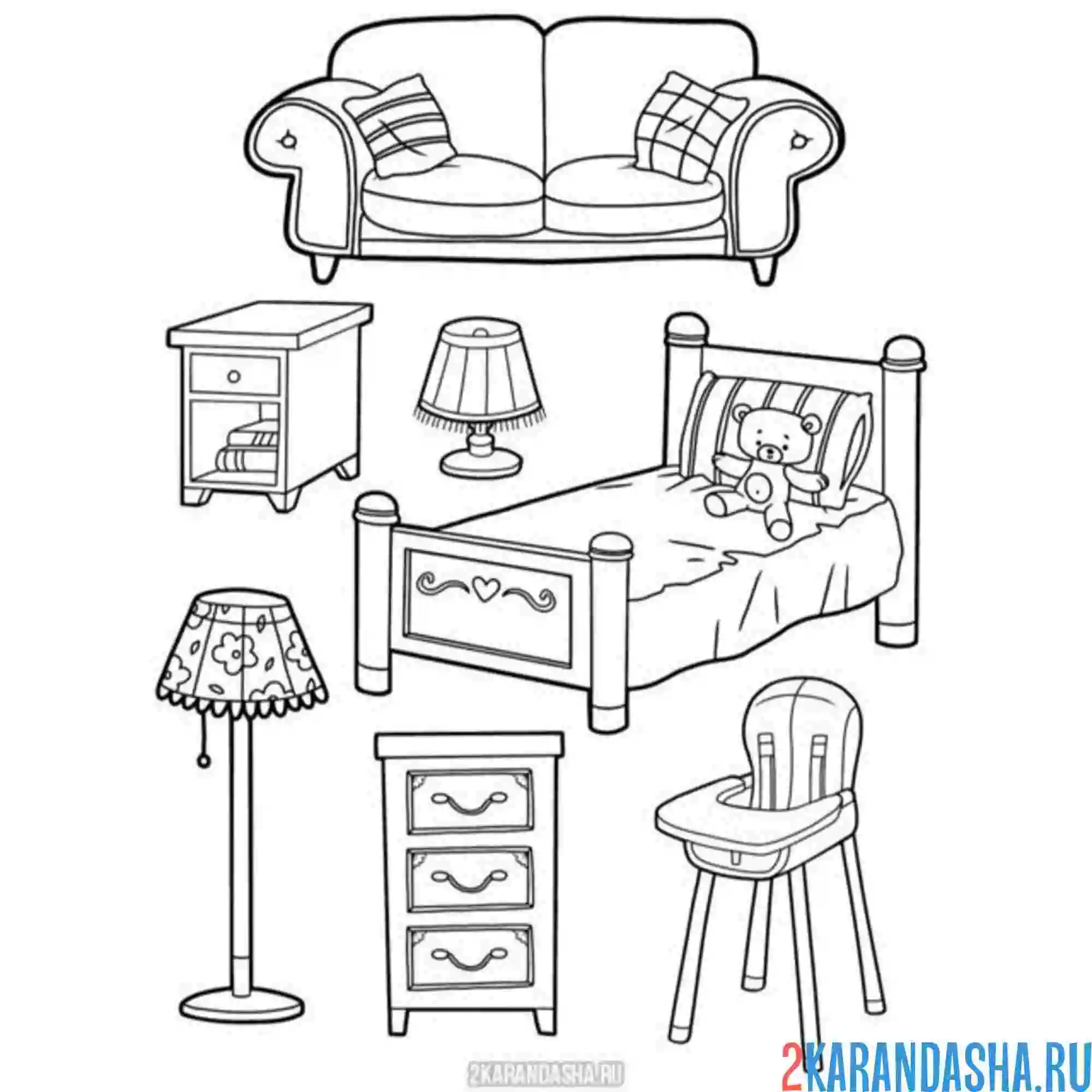 Раскраска мебель для девочки