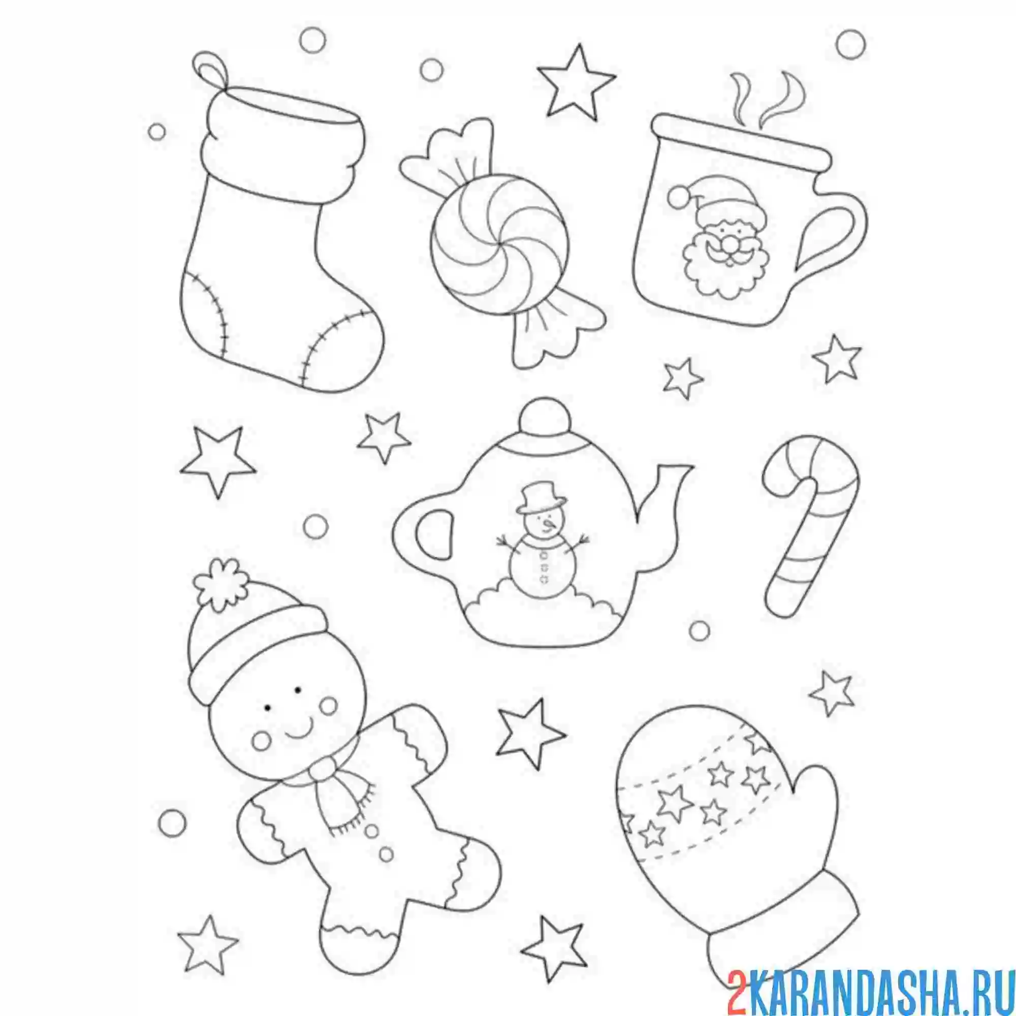 Раскраска пряник, леденцы, конфеты