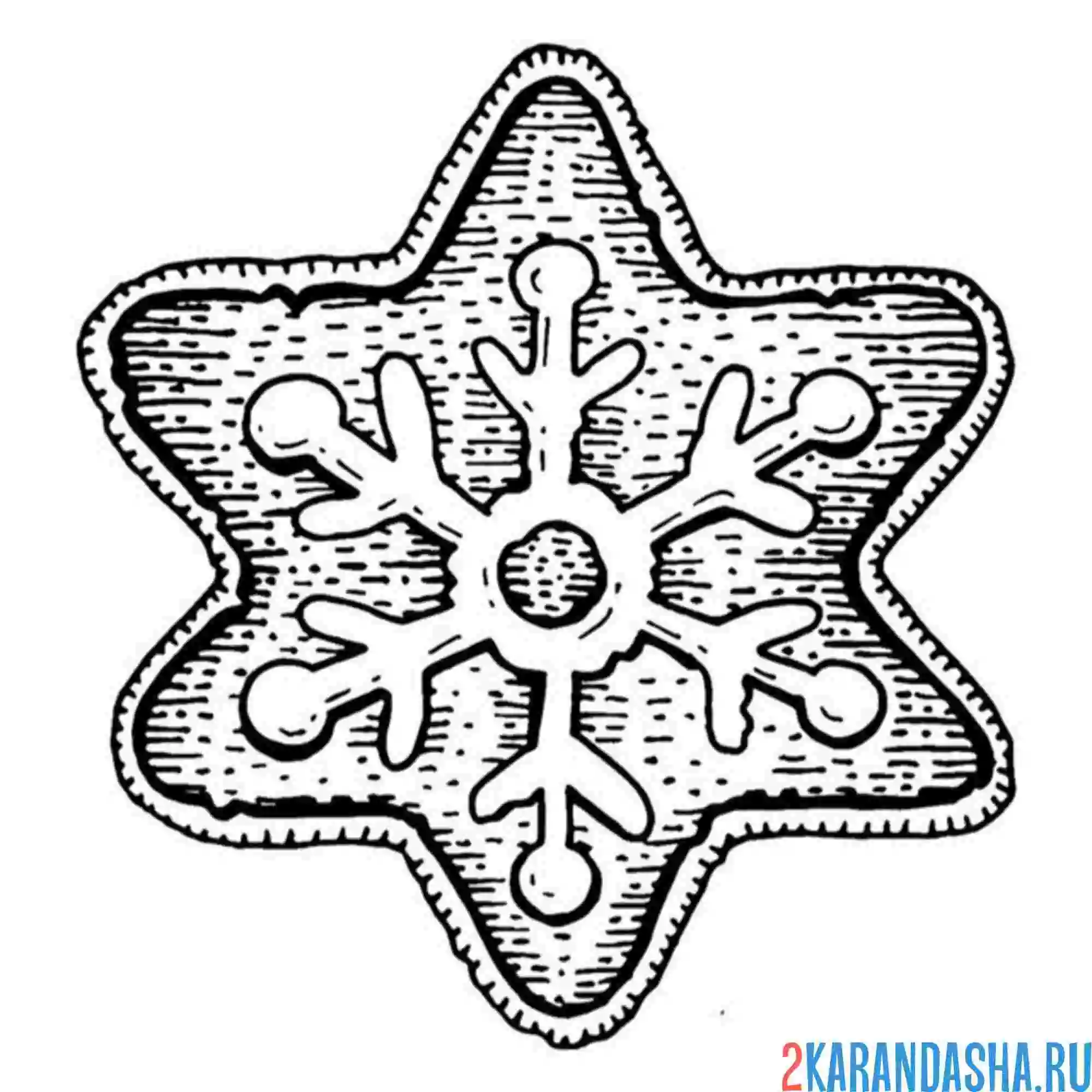 Раскраска новогодний имбирный пряник снежинка