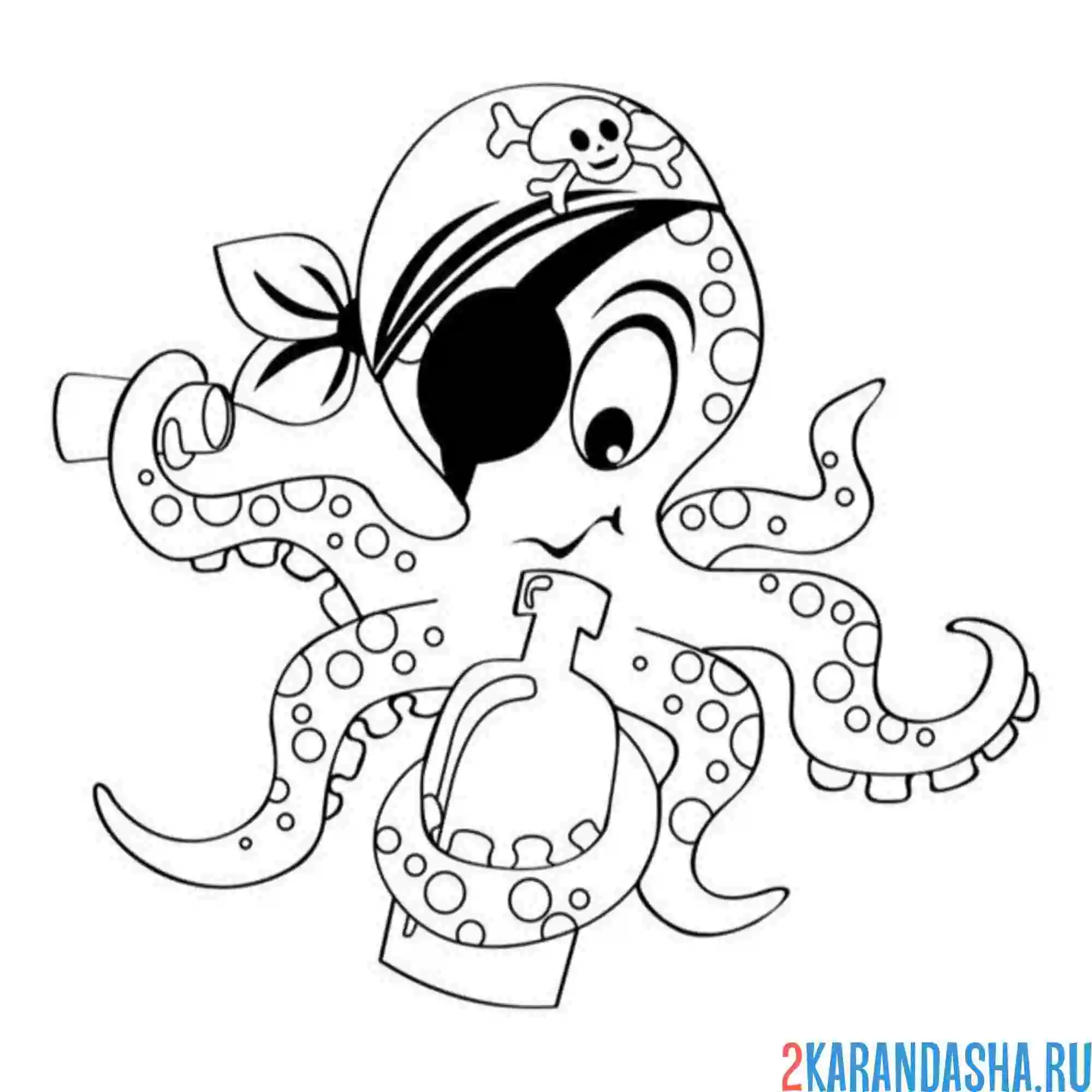 Раскраска осьминог одноглазый пират