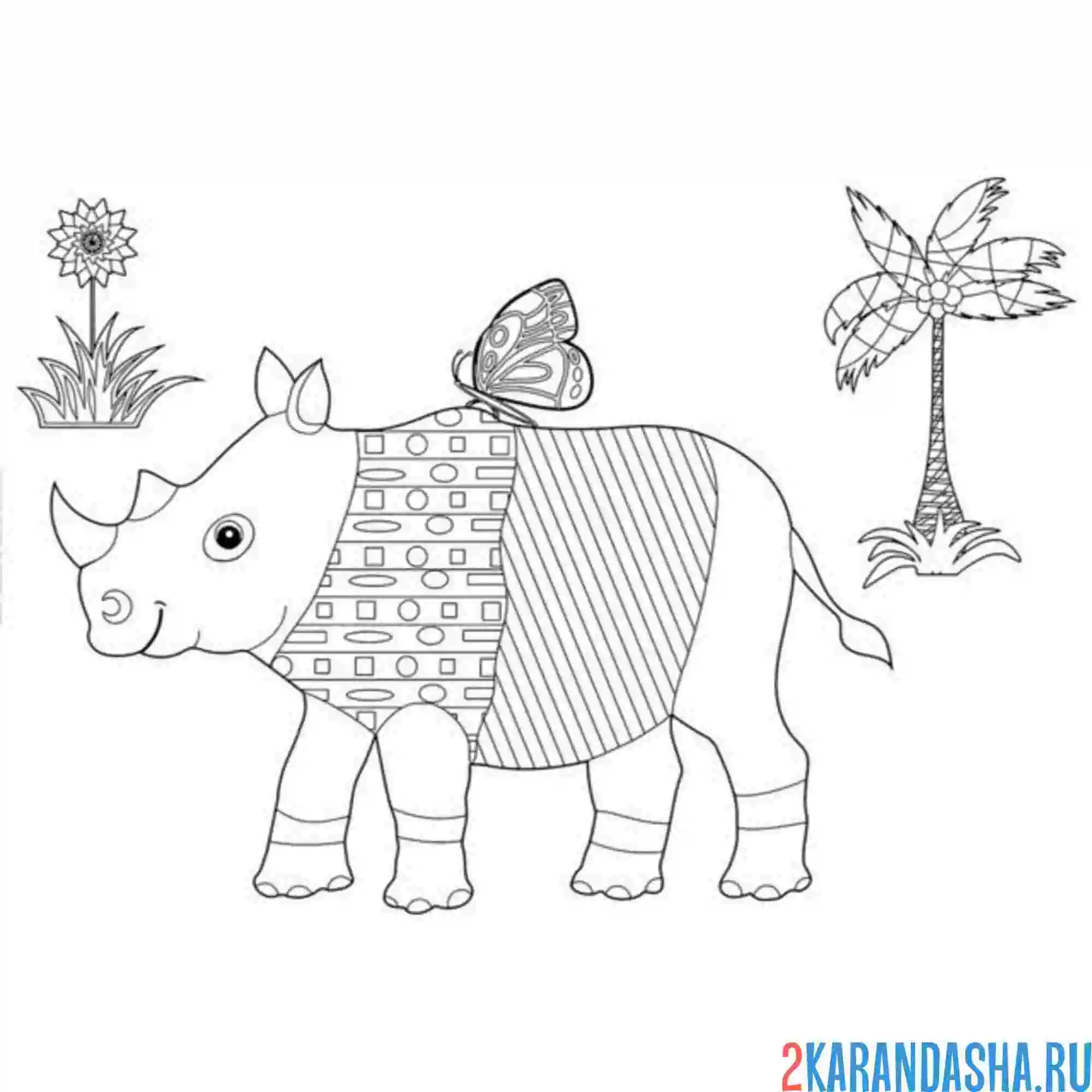 Раскраска носорог узоры