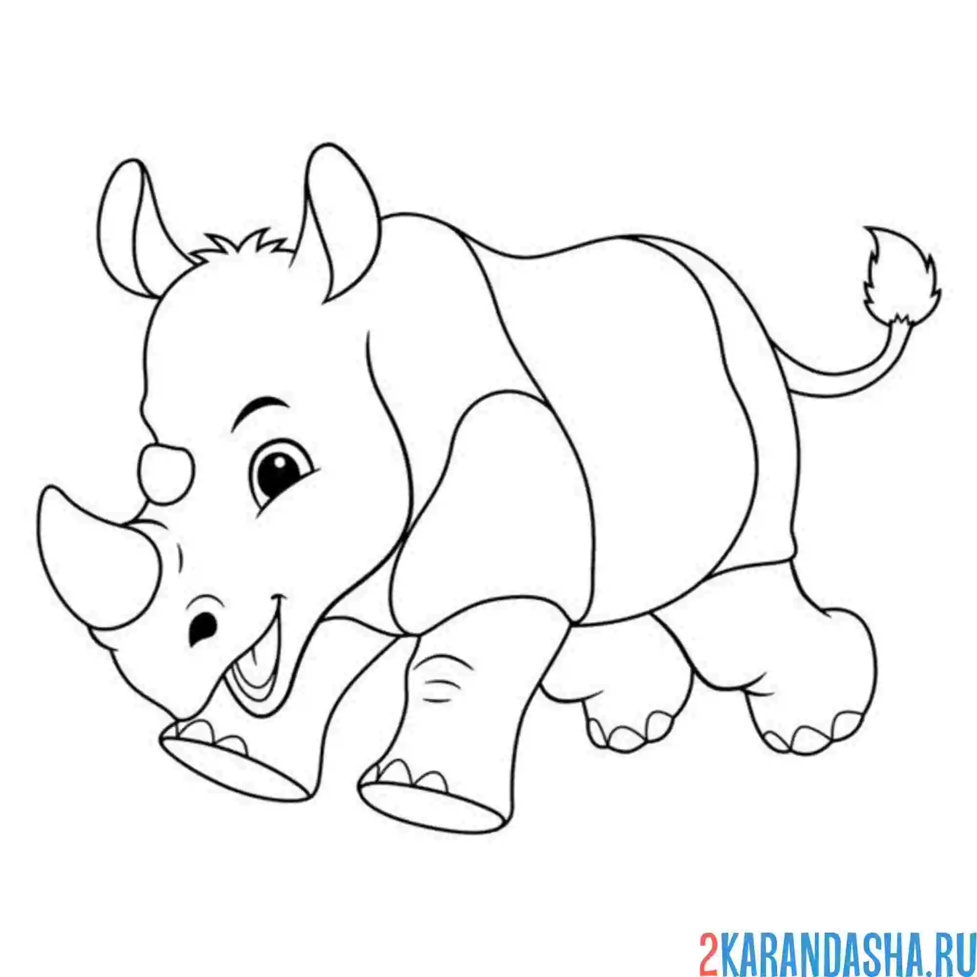 Раскраска красивый носорог бежит