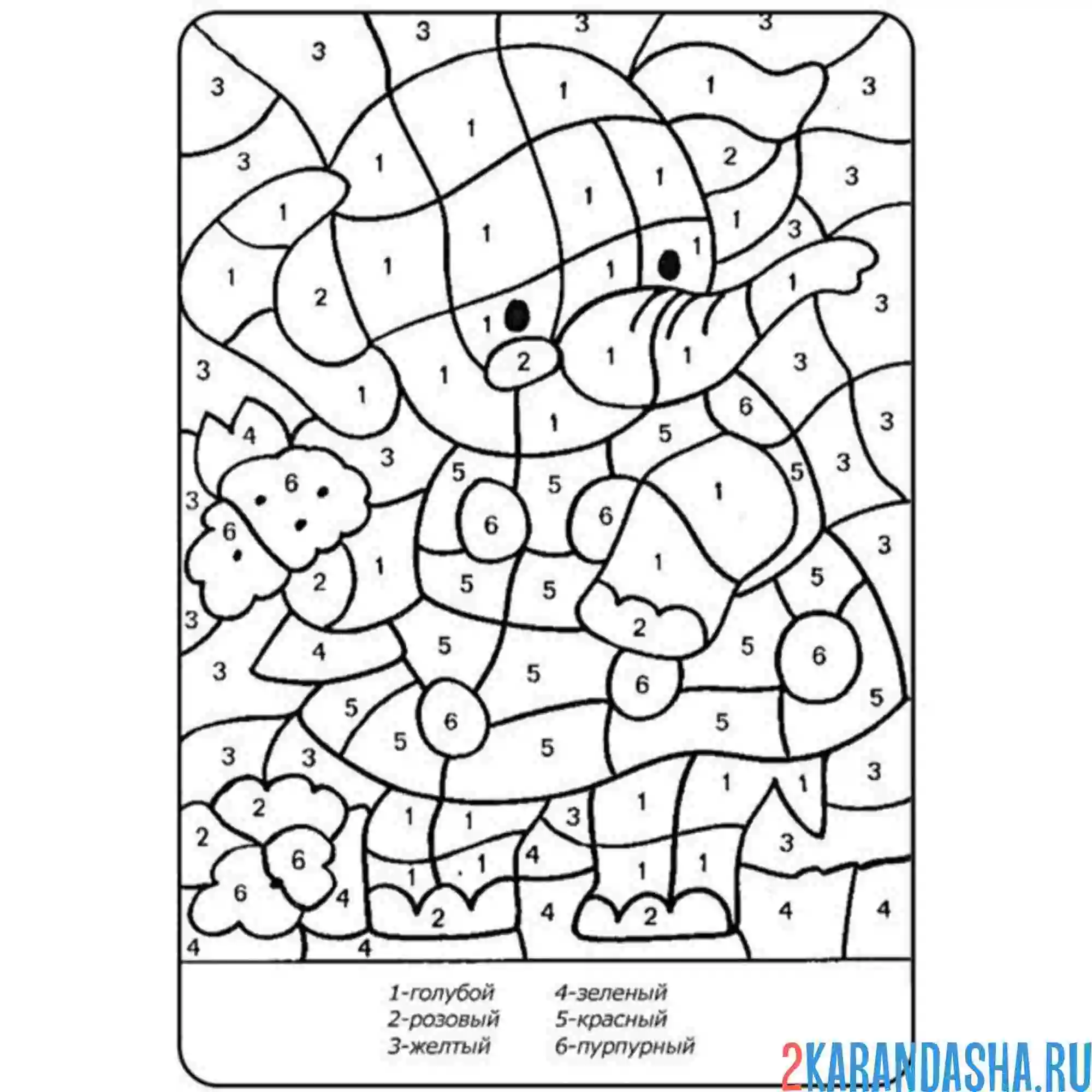 Раскраска по номерам: слоник