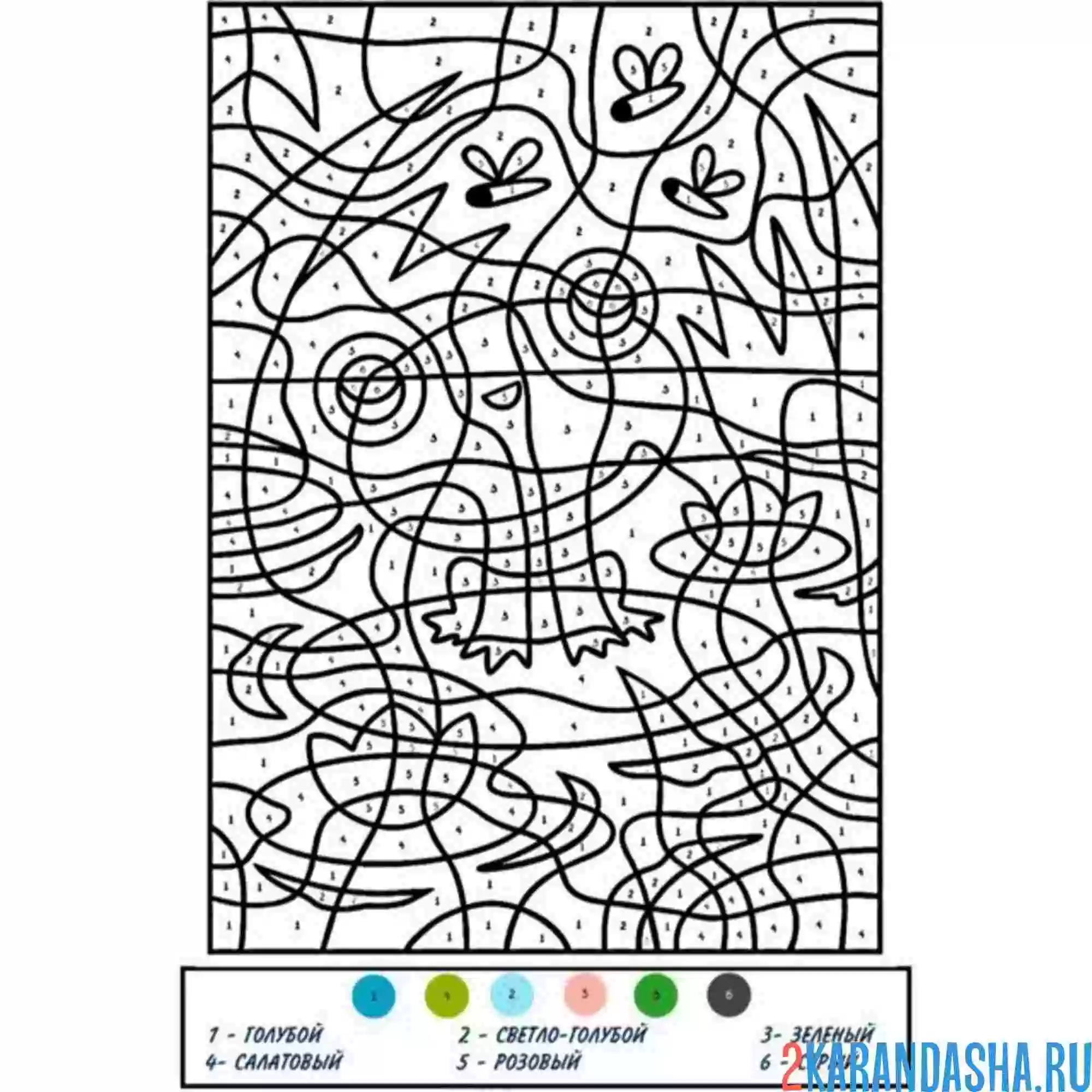 Раскраска по номерам: лягушка