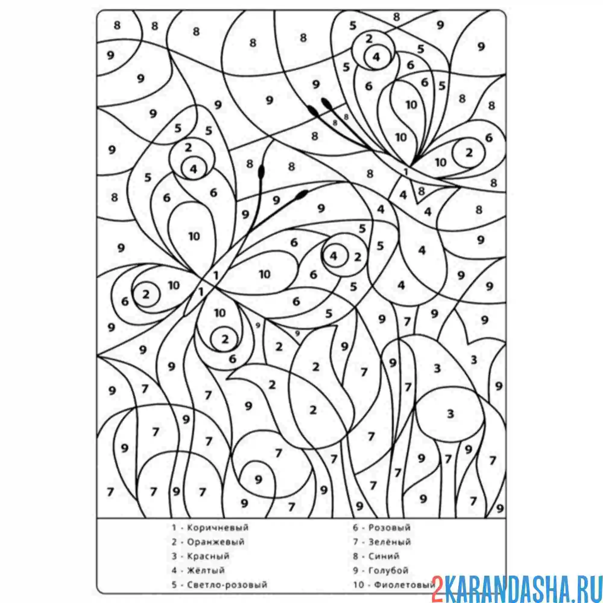 Раскраска по номерам: бабочки