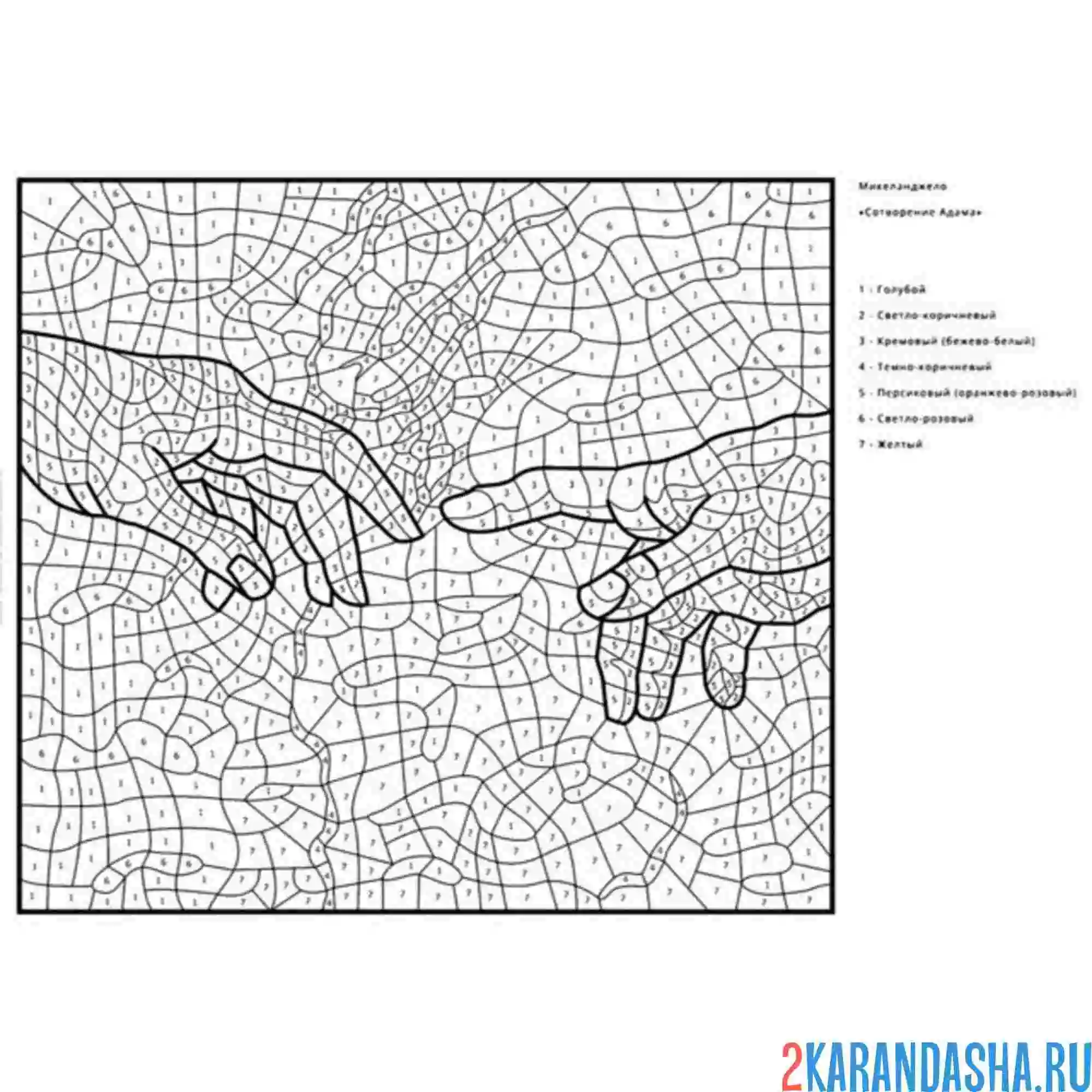 Раскраска по номерам: сотворение адама