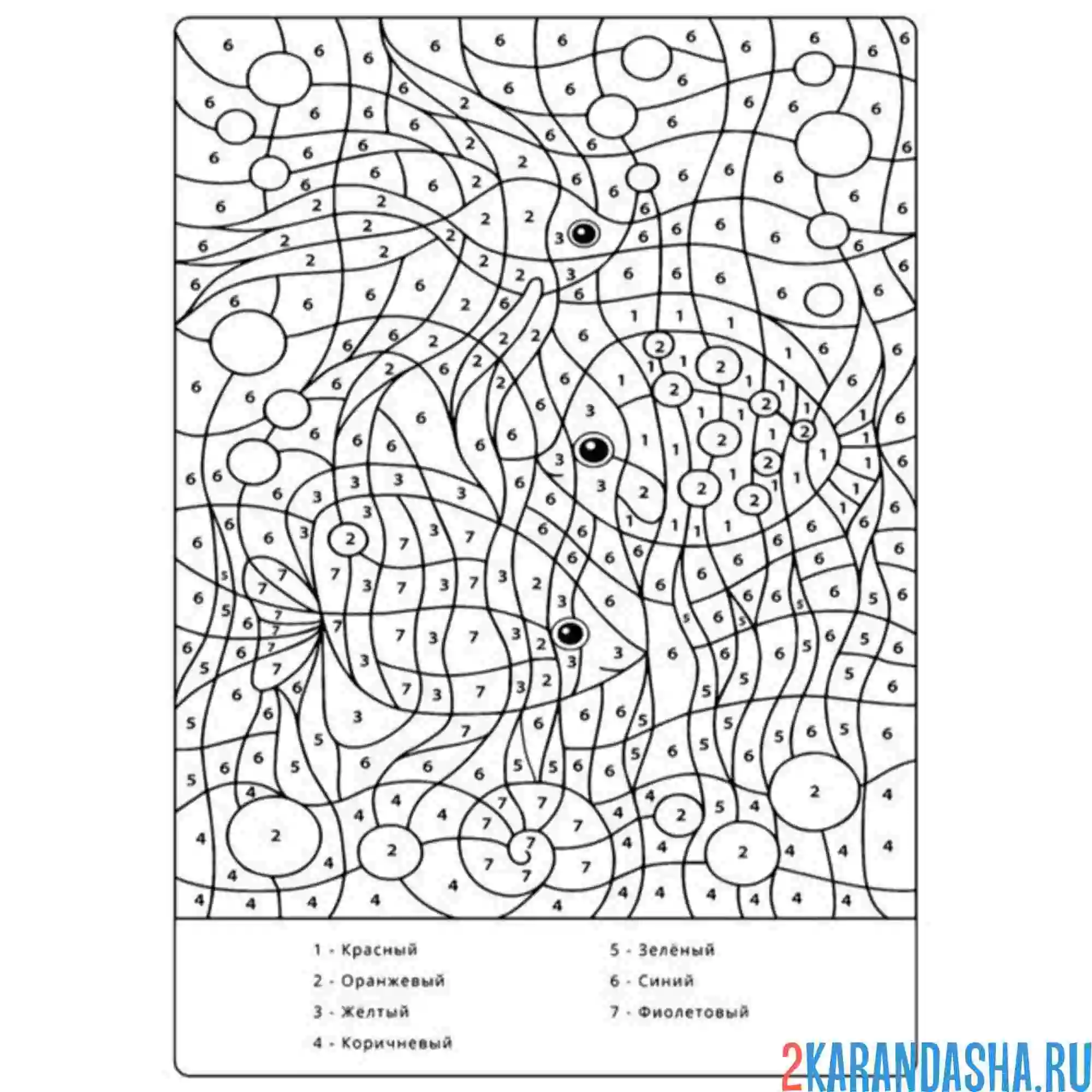 Раскраска по номерам: рыбки