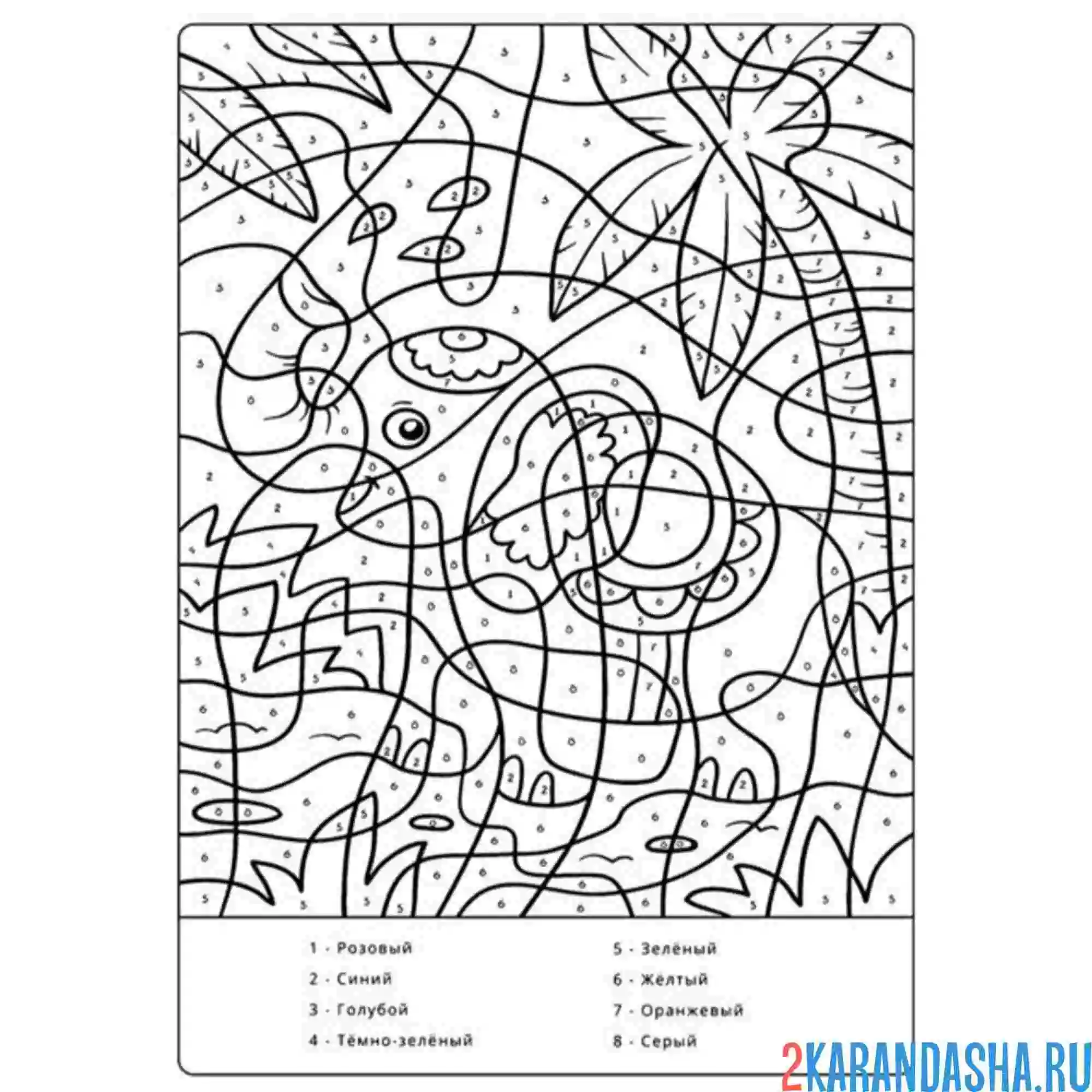 Раскраска по номерам: слоненок