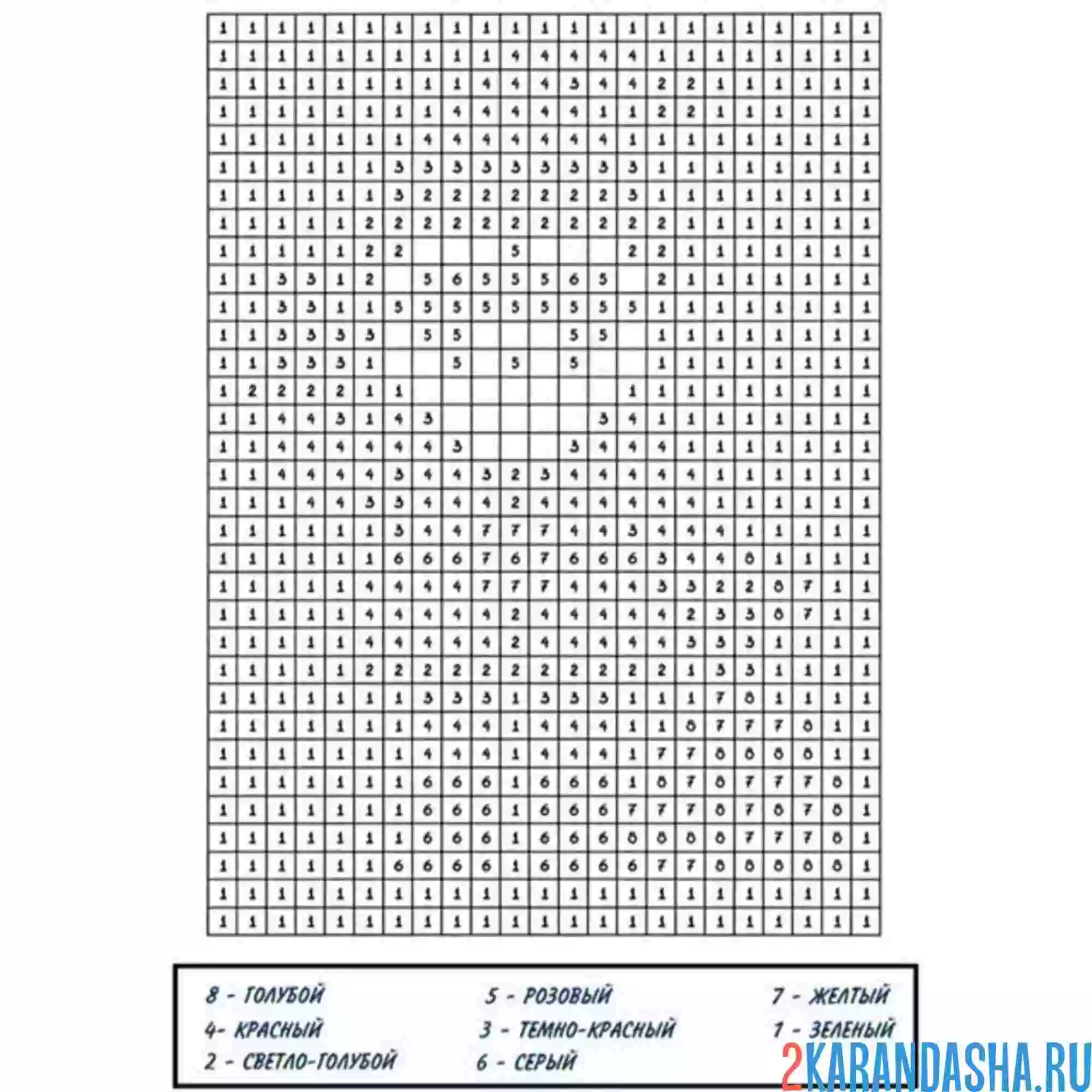 Раскраска по номерам по клеточкам: дед мороз