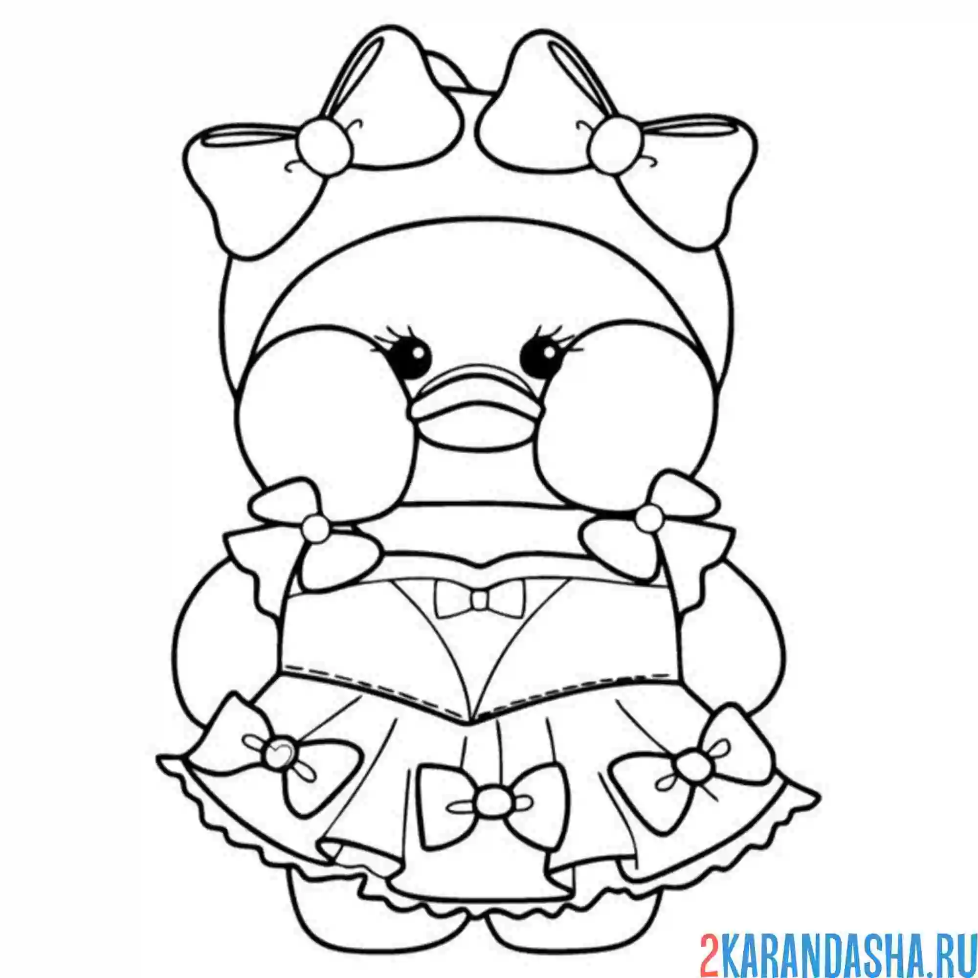 Раскраска уточка лалафанфан в платье с бантиками