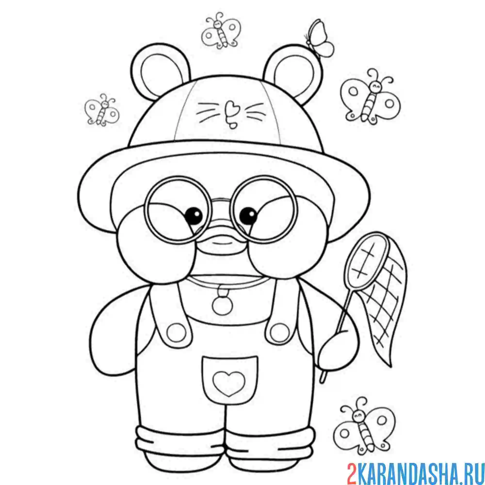 Раскраска уточка лалафанфан ловит бабочек