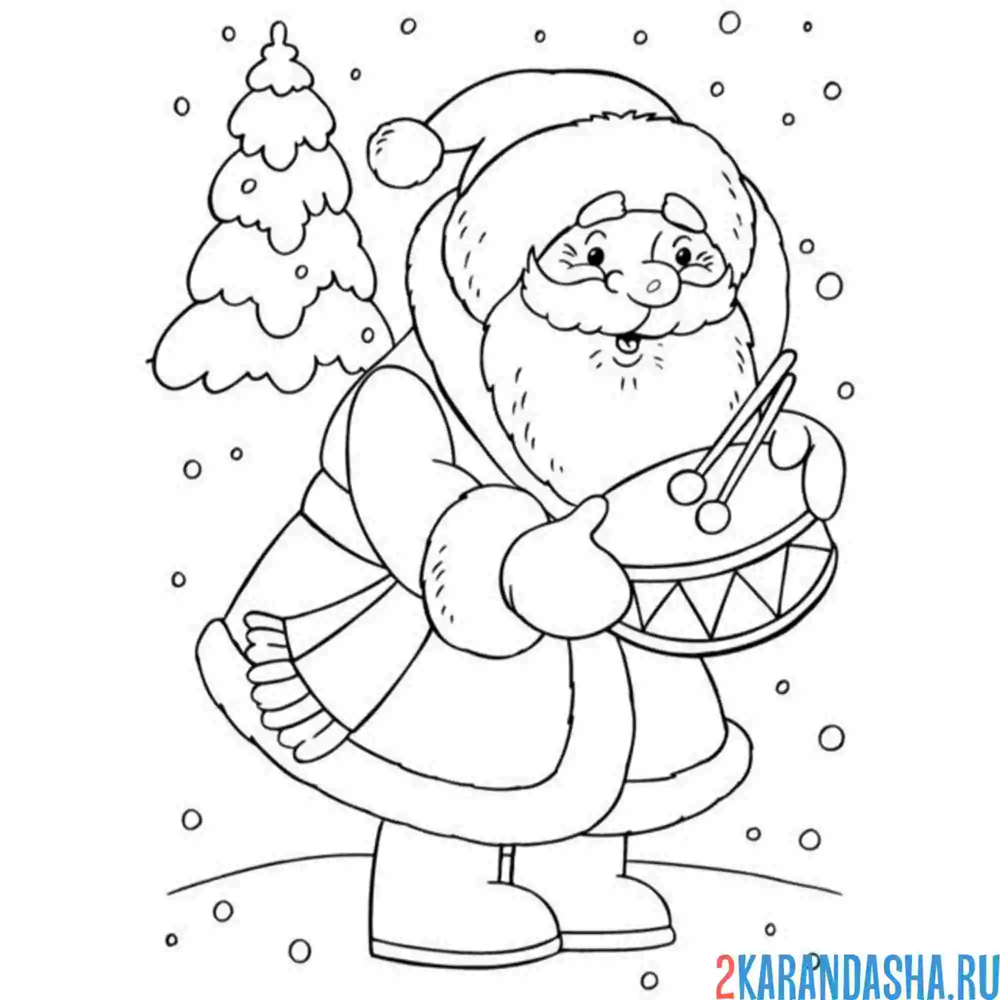 Раскраска дедушка мороз с барабаном