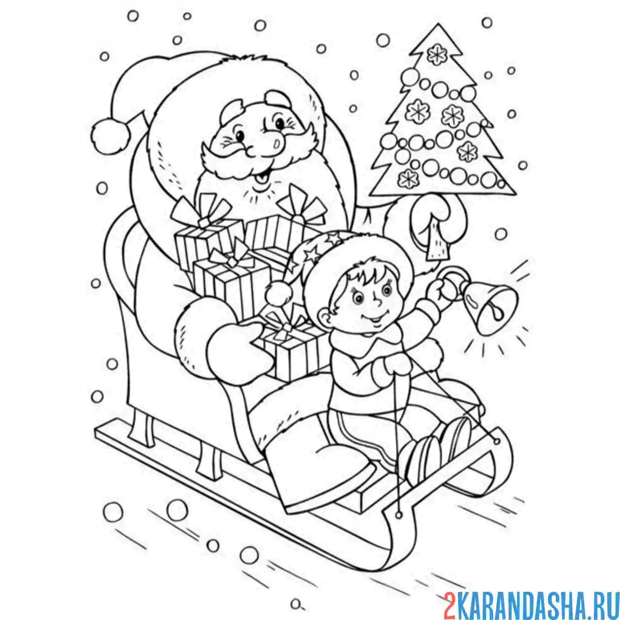 Раскраска дед мороз на санях