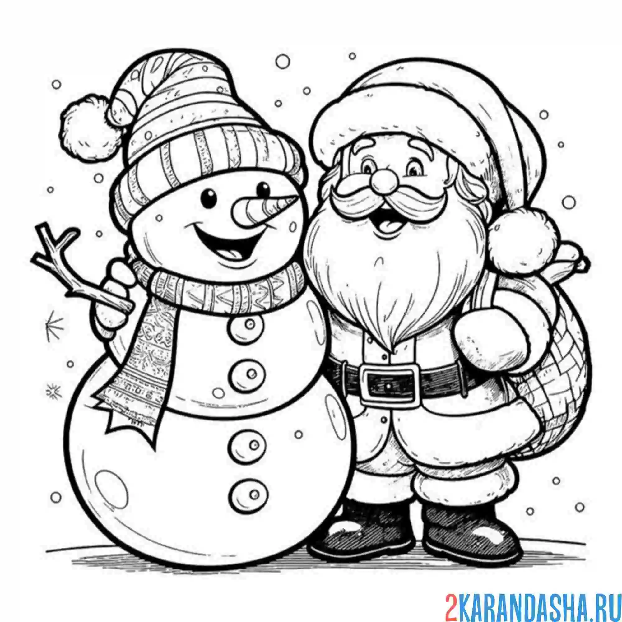 Раскраска снеговик и санта