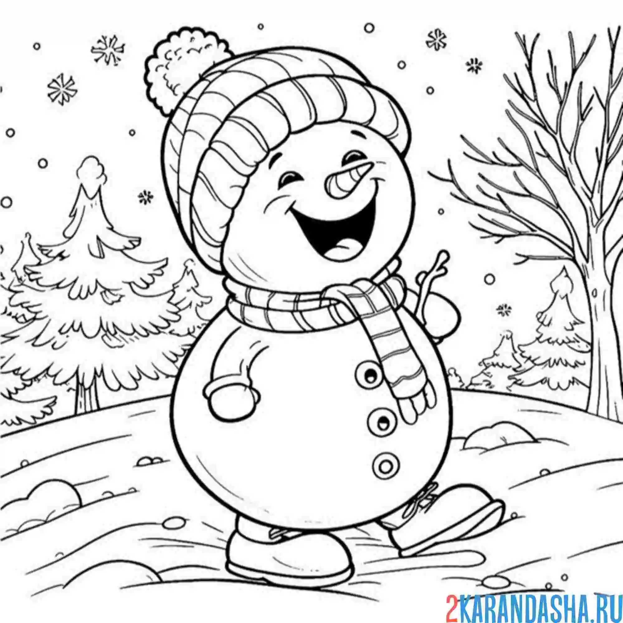 Раскраска снеговик громко смеется