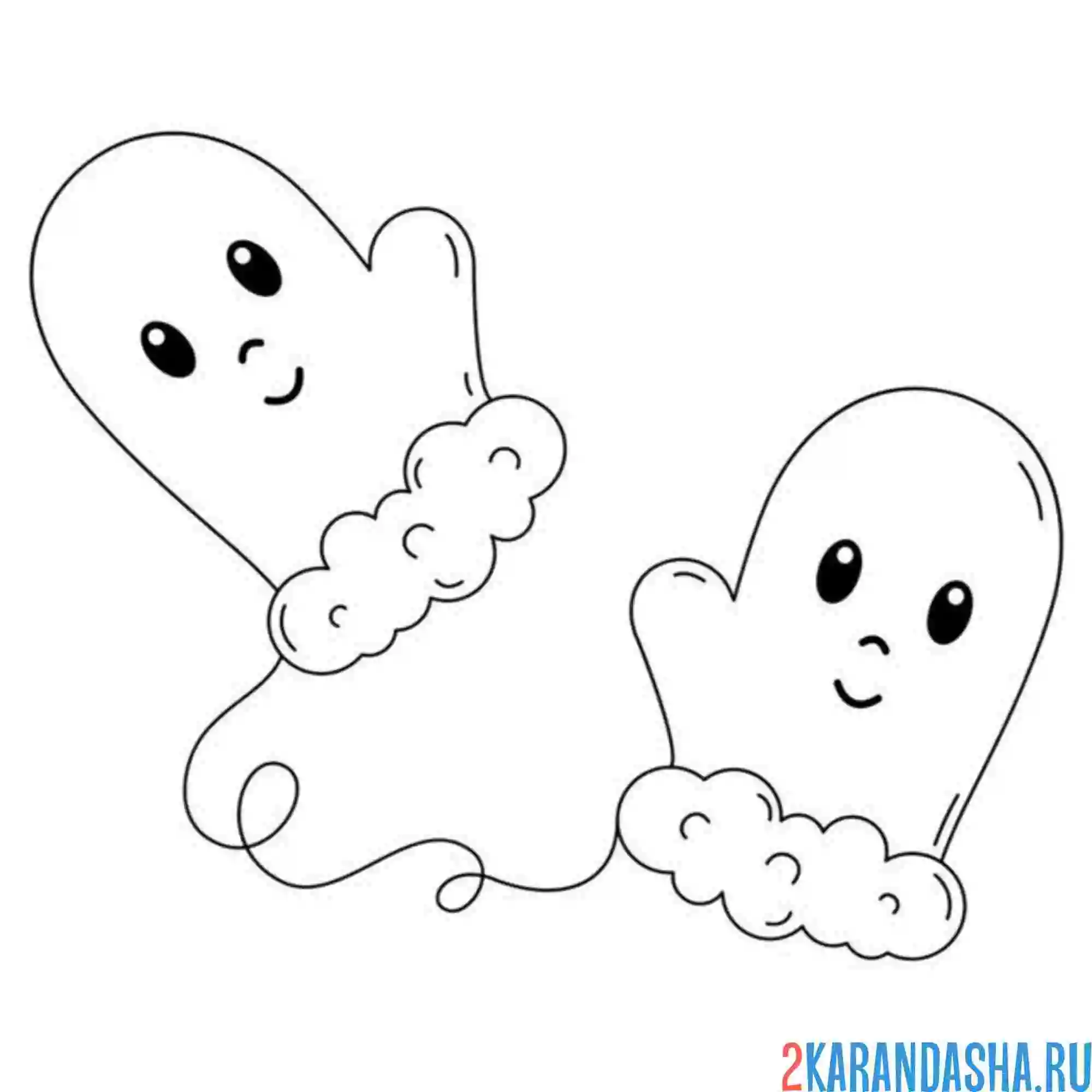 Раскраска две варежки каваи