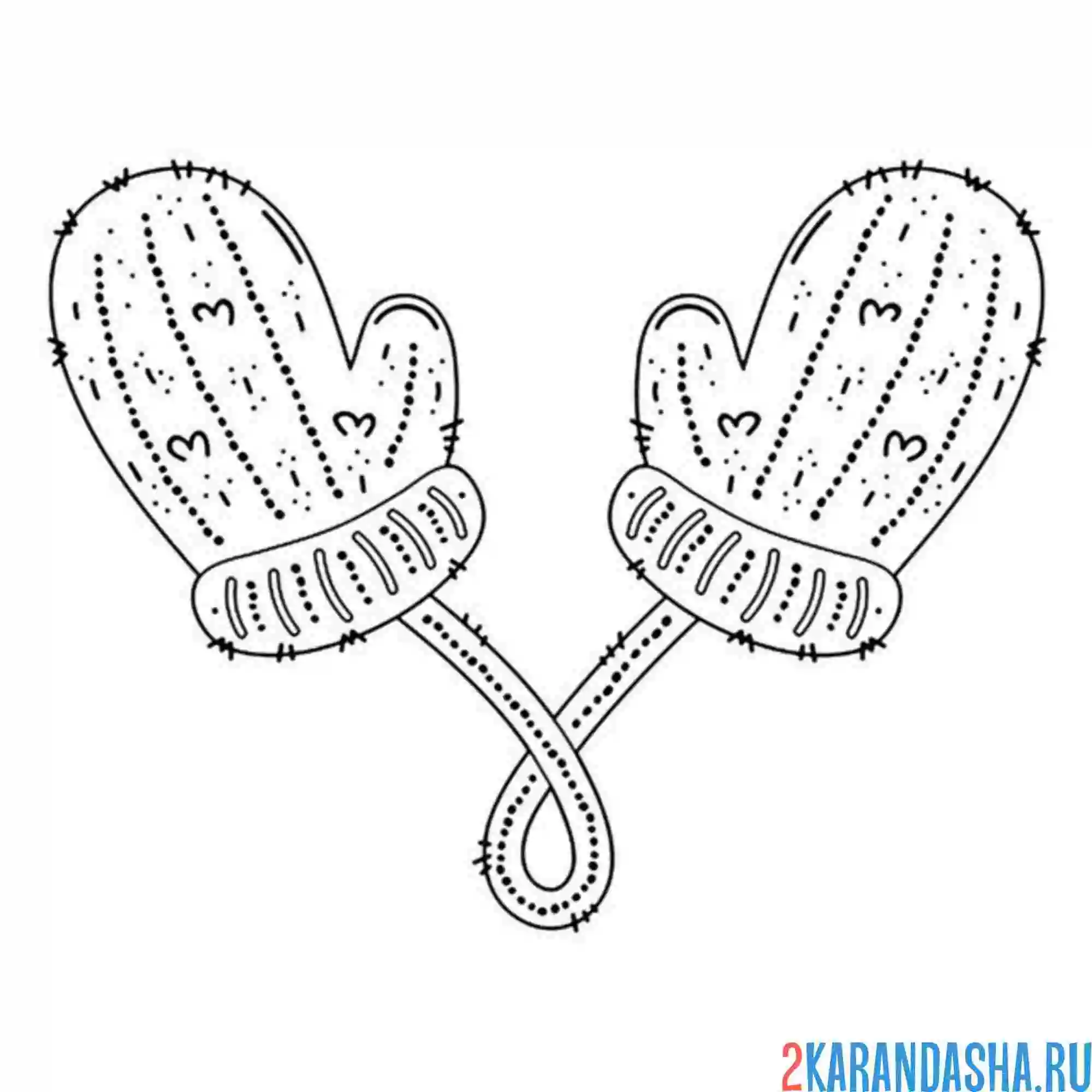 Раскраска вязаные зимние варежки