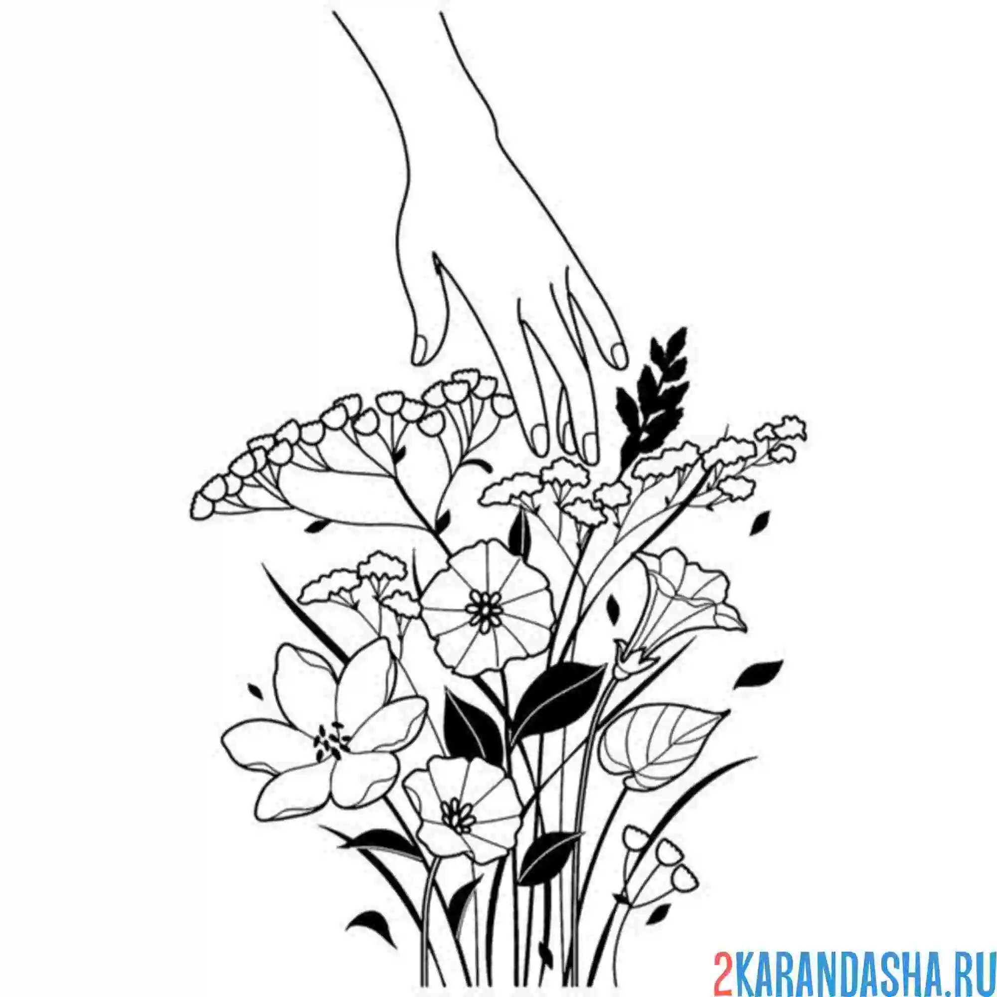 Раскраска рука с цветами