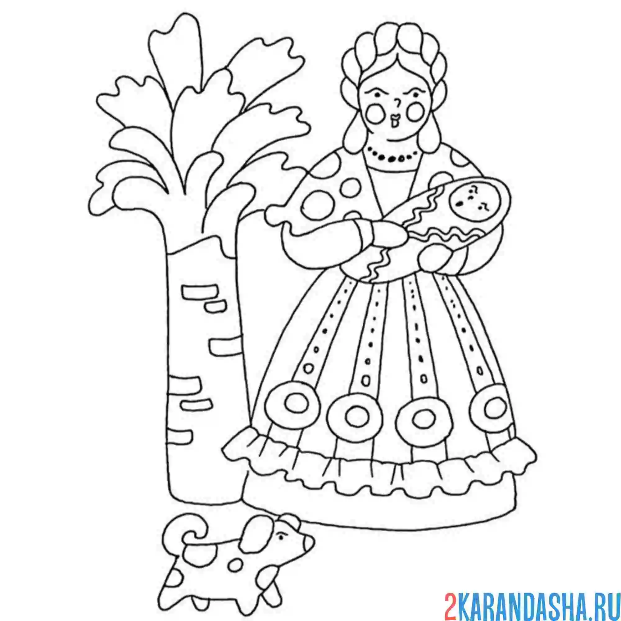 Раскраска дымковская игрушка мама