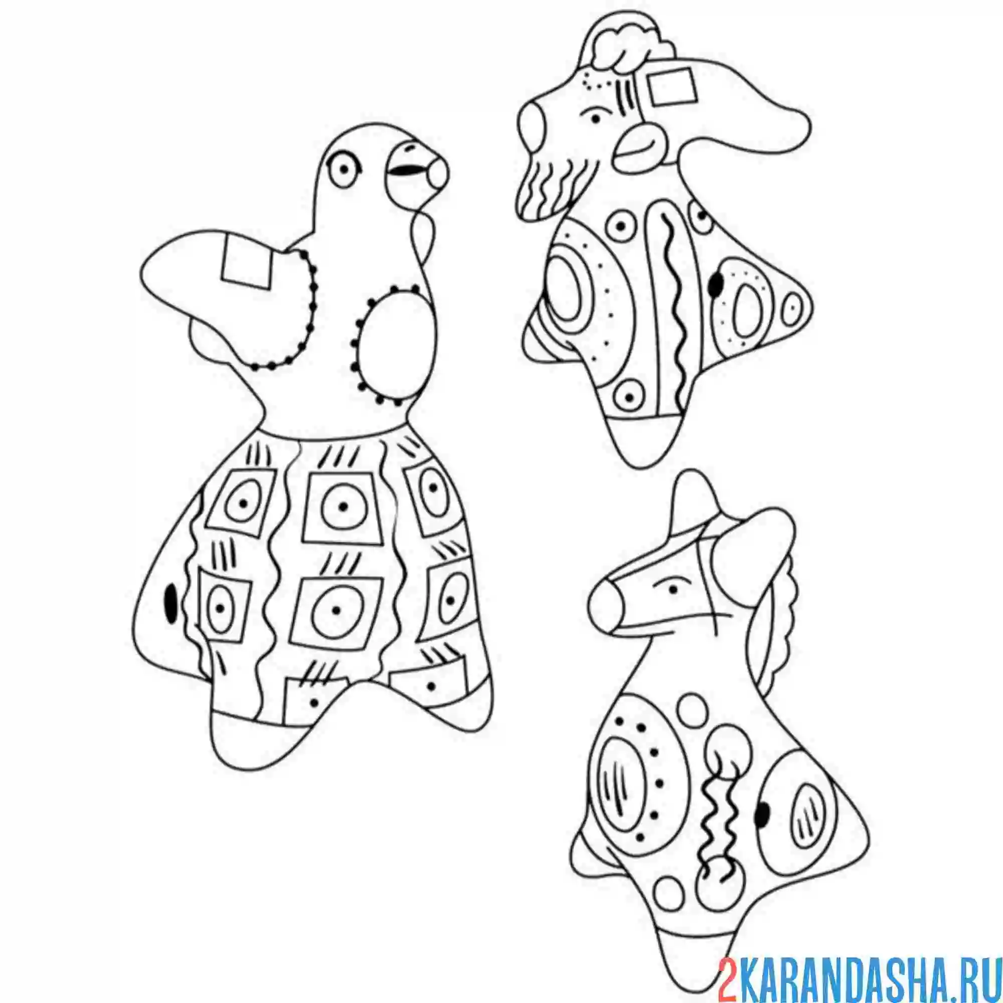 Раскраска дымковская игрушка козочка и козел